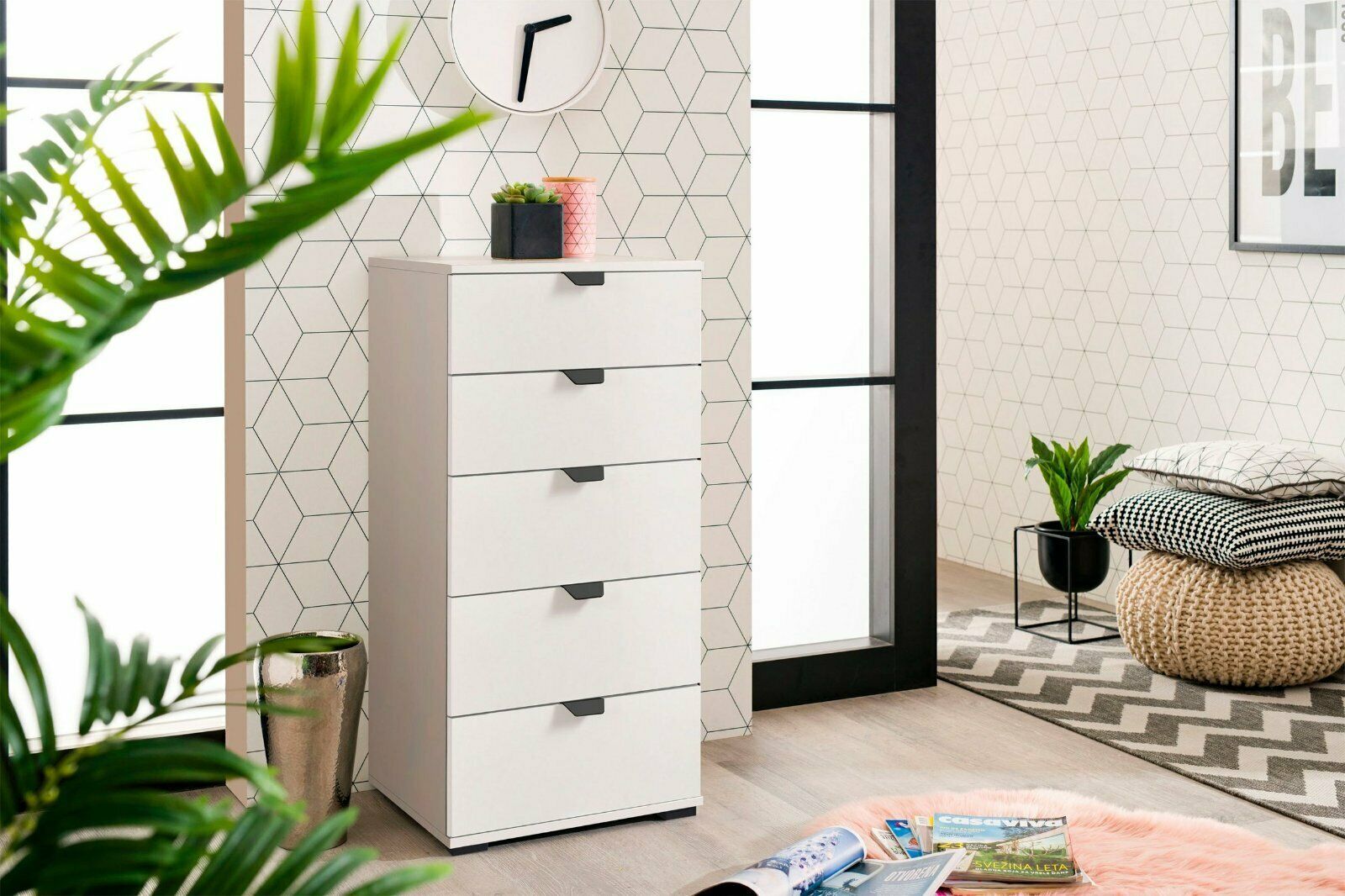 Hochkommode »Duero«, mit 5 Schubkästen, Breite ca. 45 cm Weiß