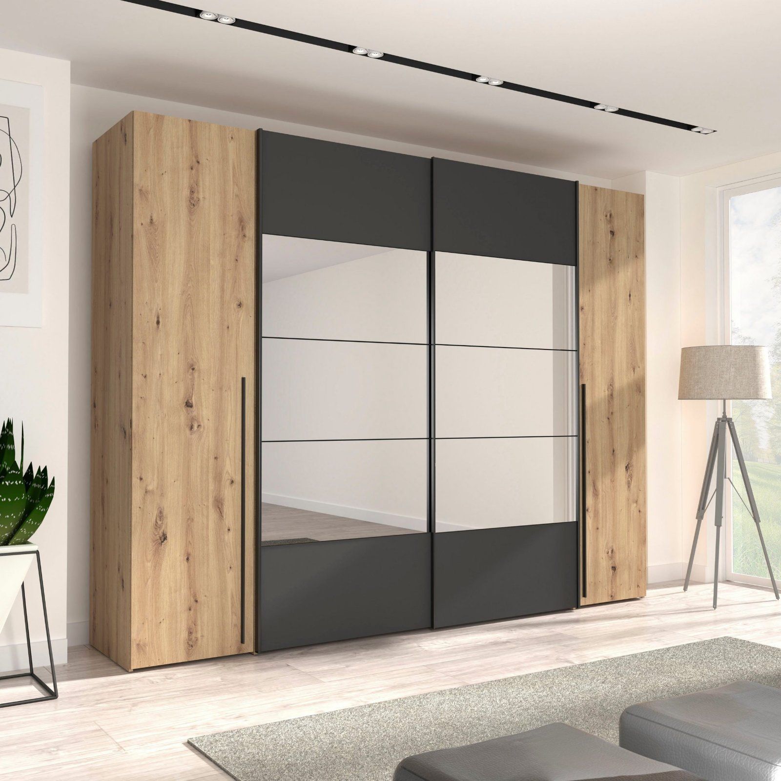 Dreh- und Schwebetürenschrank Rayong 270cm mit Spiegel