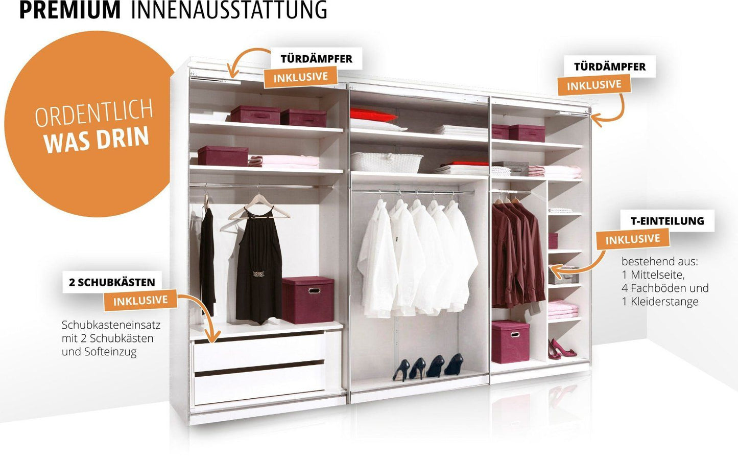 STAUD Schwebetürenschrank Sinfonie Plus Mit Spiegeltür Weiß Dekor
