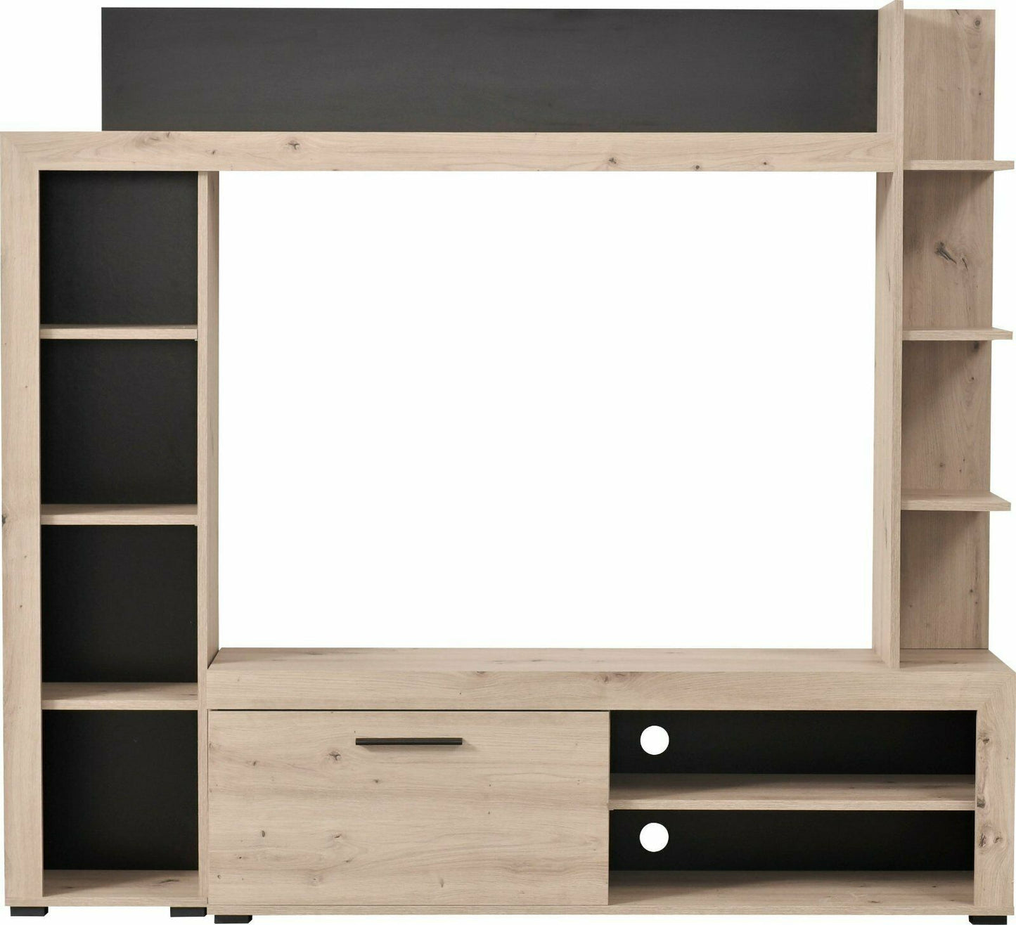 Wohnwand »Rubi«, (Set, 4-St) Grau Eichefarben /schwarz