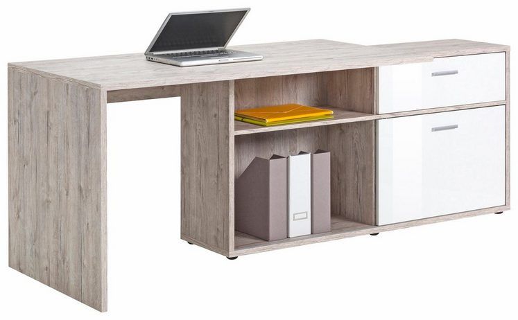 Eckschreibtisch Diego, sandeichefarben/weiß Hochglanz