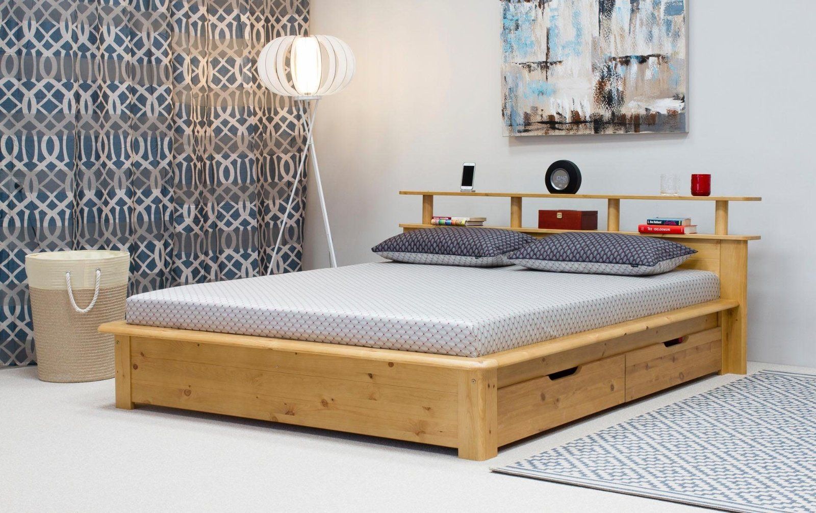 Home affaire Funktionsbett "FINJA " 180x200cm Kieferbett, Futonbett, Kopfteil mit Ablagefläche, zertifiziertes Massivholz