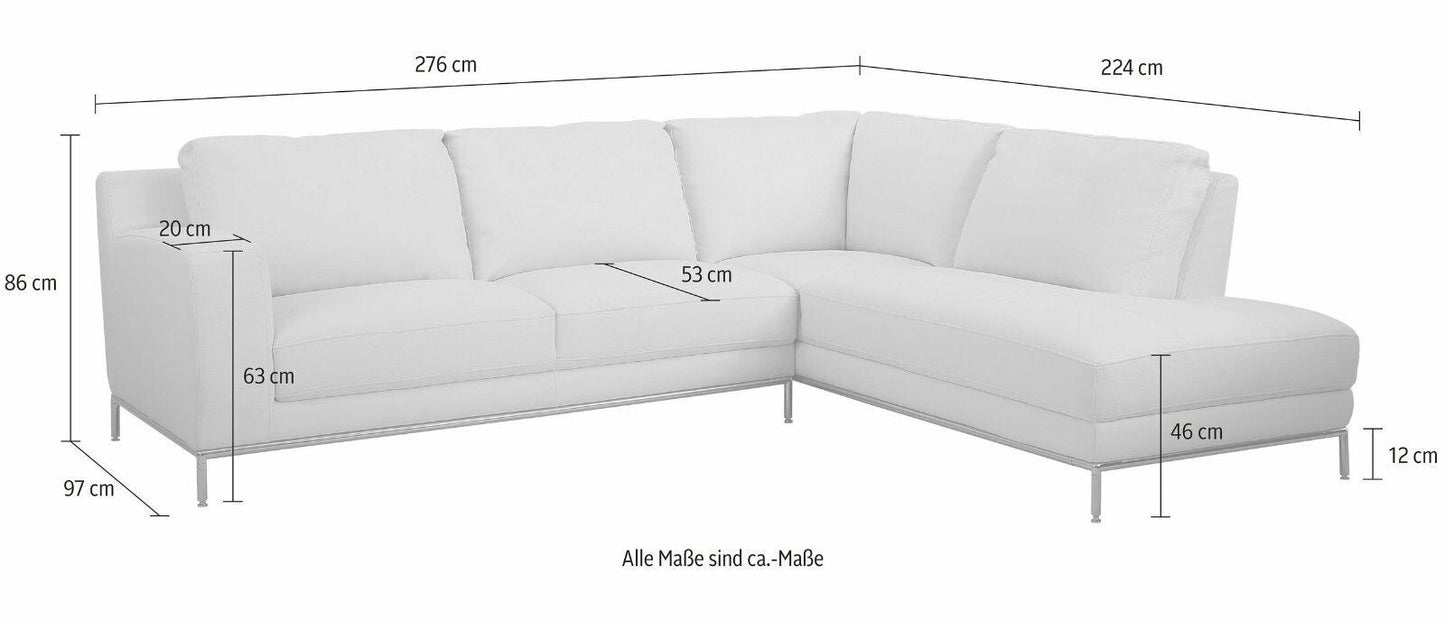 Ecksofa Kunstleder Altweiß Ottomane rechts Füße in Chromoptik
