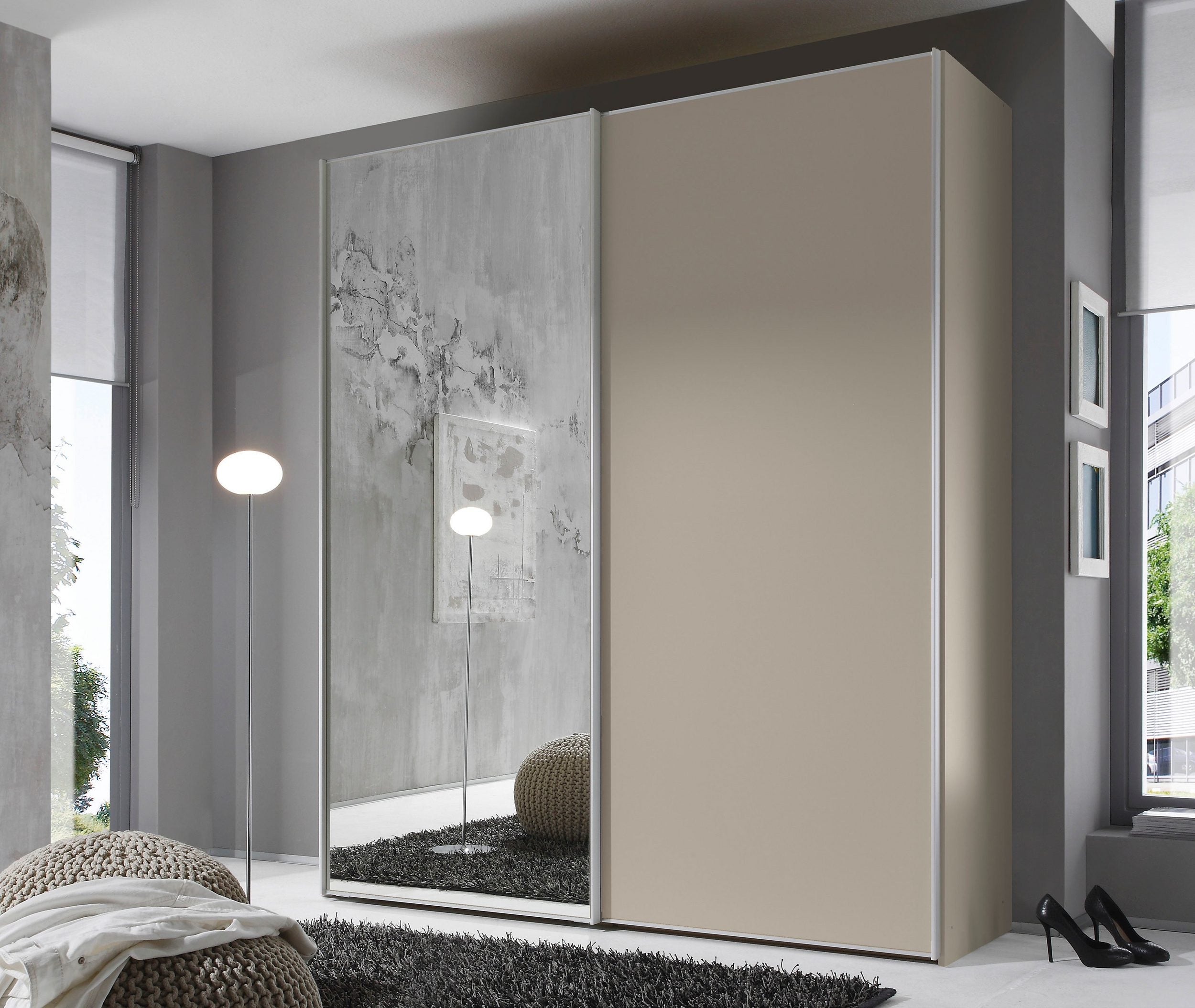 STAUD Schwebetürenschrank Sinfonie Plus Mit Spiegeltüre Sandfarbe