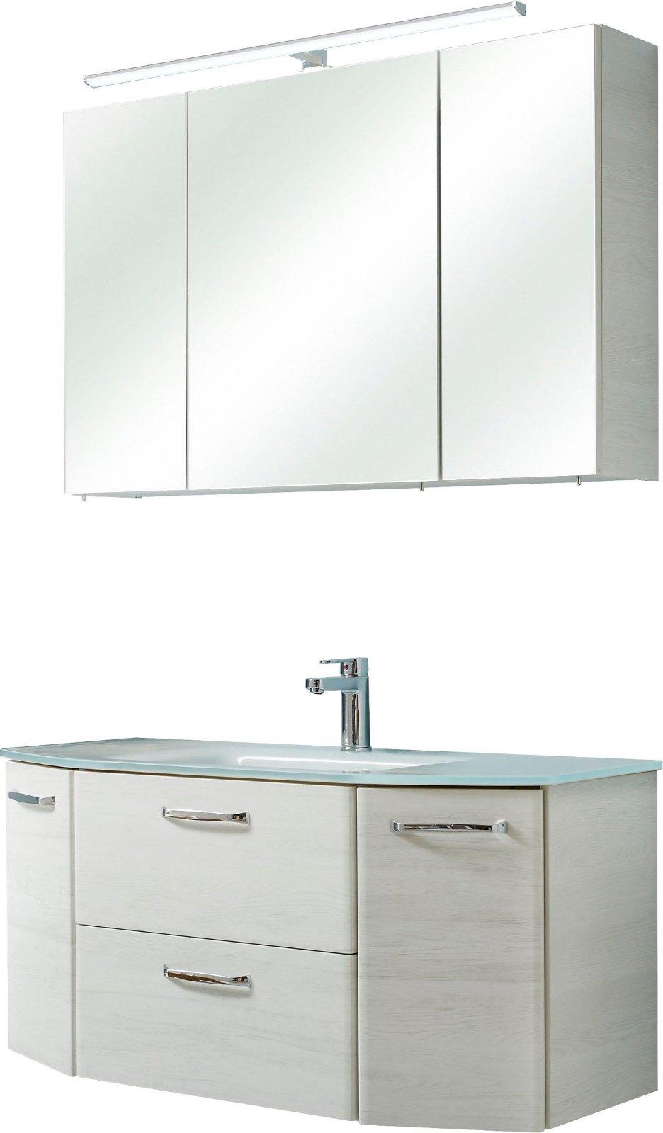 PELIPAL Badmöbel-Set Quickset 2-teilig, Glas-Waschtisch mit LED