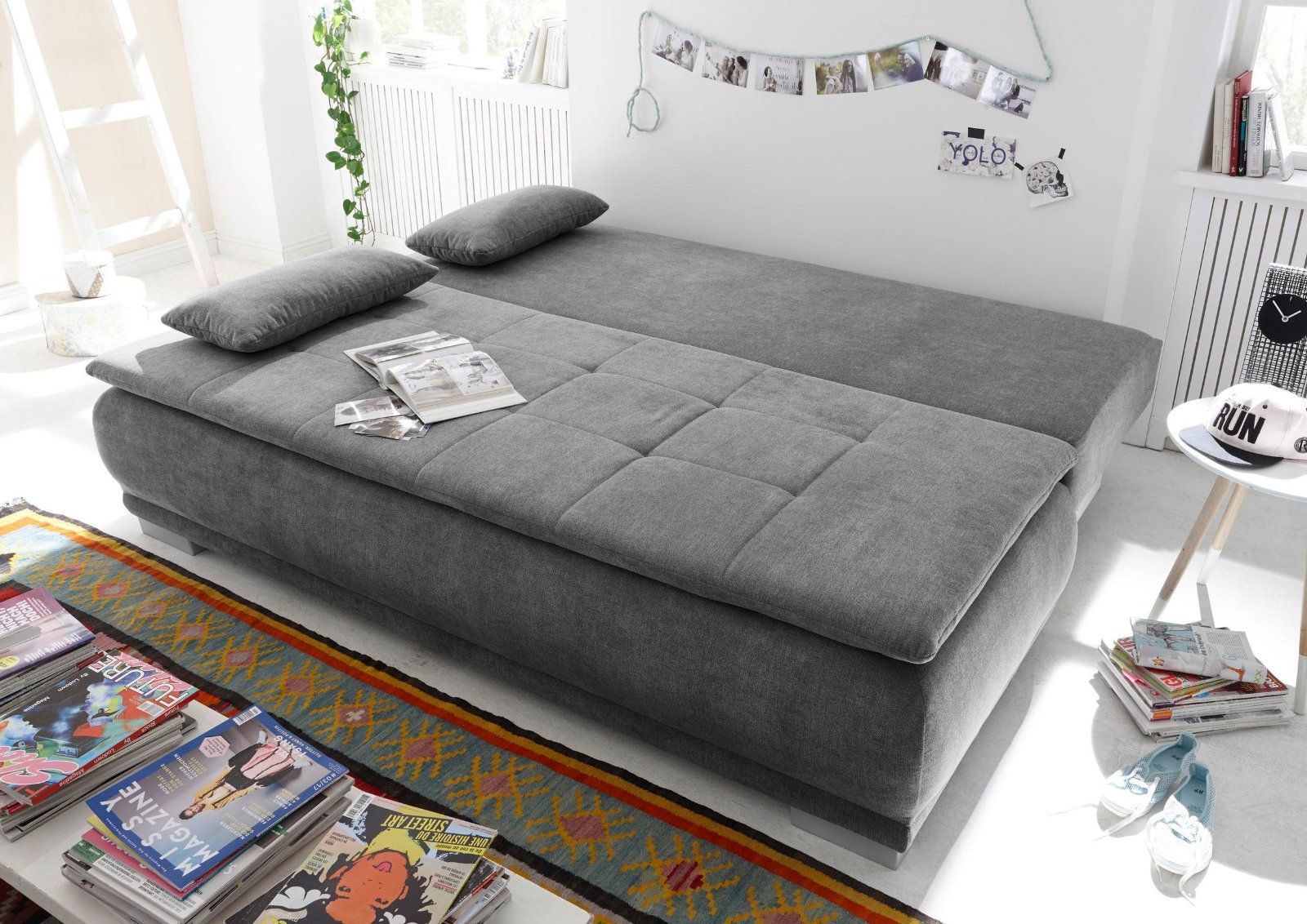 Schlafsofa Luigi, mit Bettfunktion, Bettkasten, dark grey