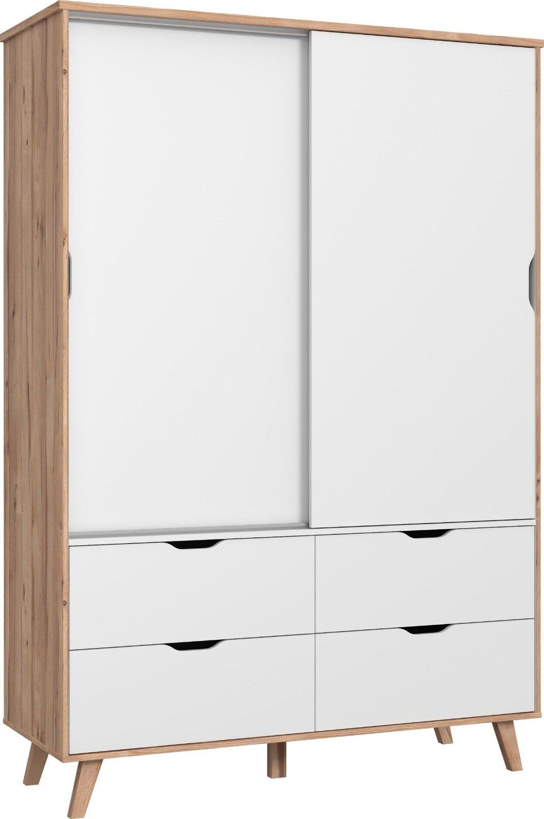 Schiebetürenschrank »Vankka« mit 4 Schubkästen in Planken Eiche/Weiss