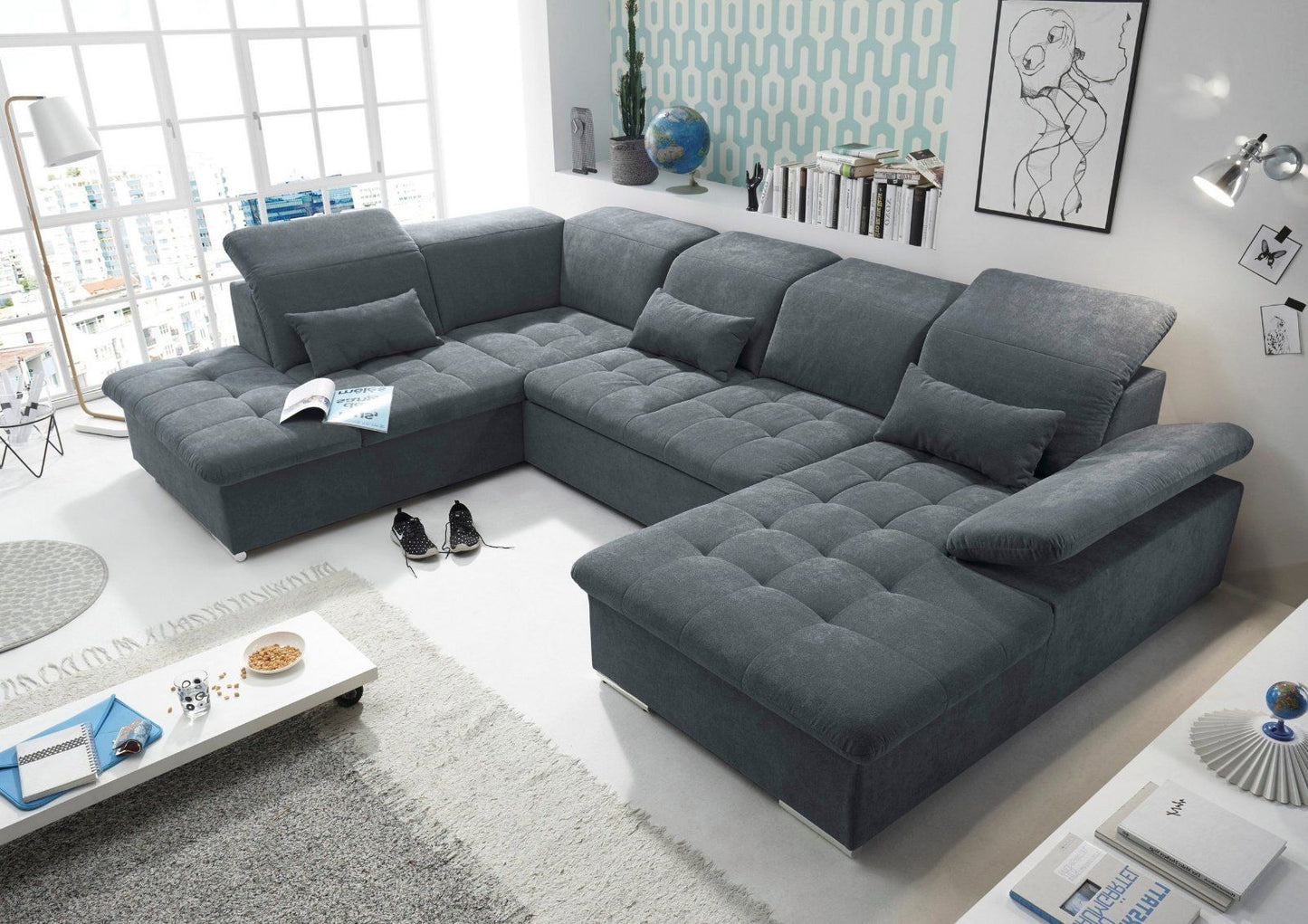 Wohnlandschaft »Wayne«, mit Bettfunktion und Bettkasten anthrazit