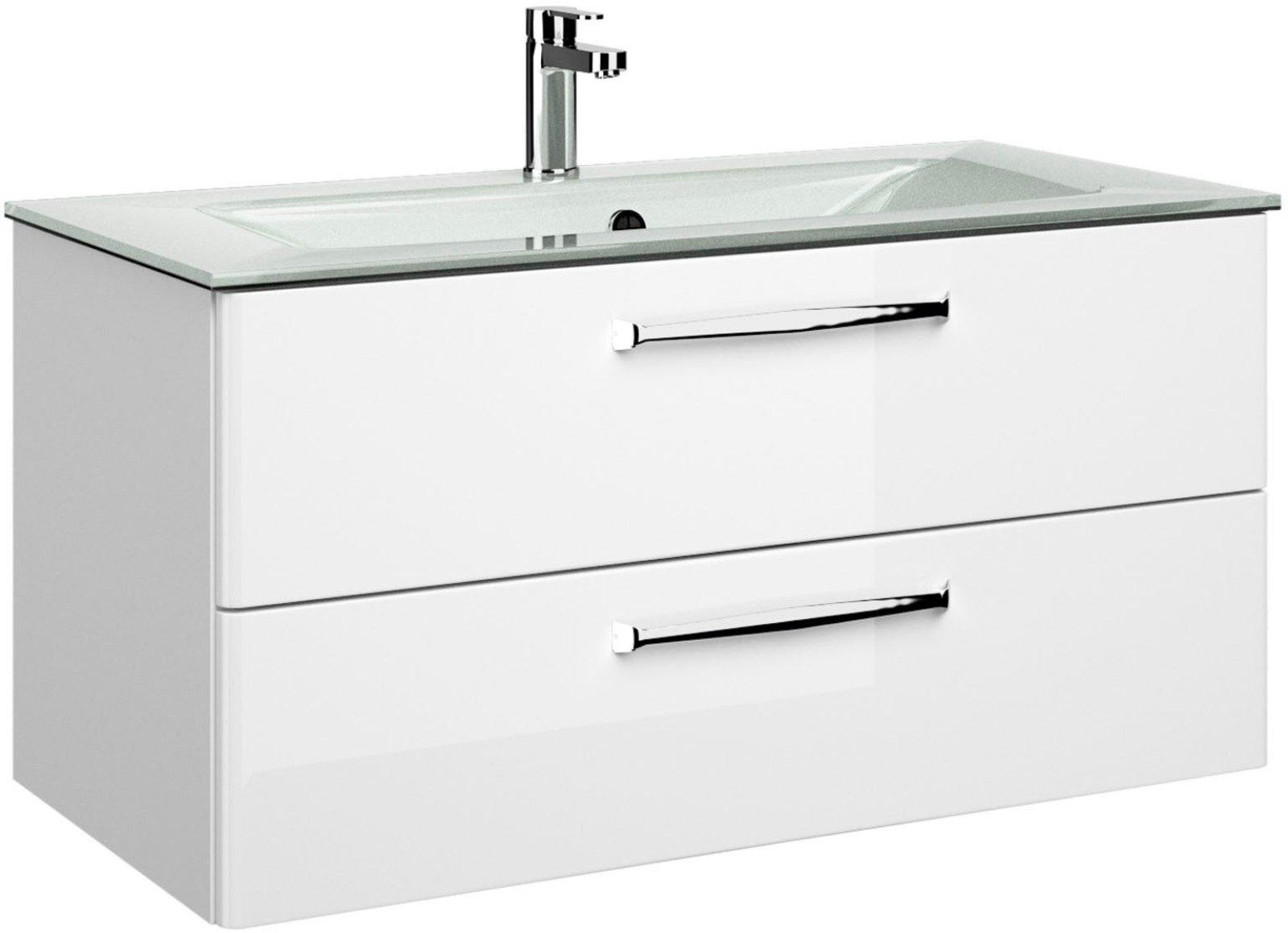 Badmöbel-Set Trentino 2-teilig Glas-Waschtisch LED weiß-hochglanz