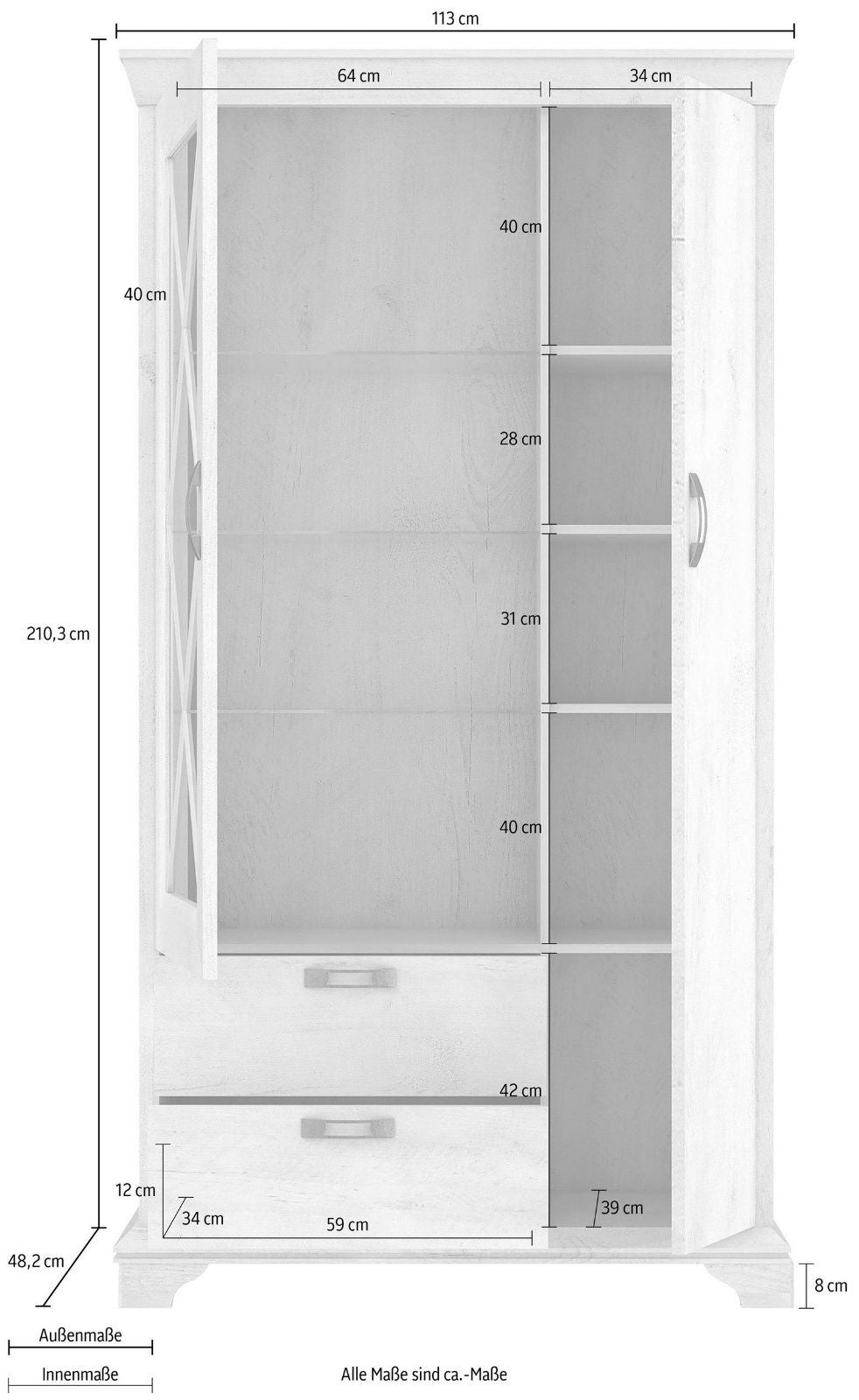 Vitrine »Kashmir« Breite 113 cm in Pinia Weiss