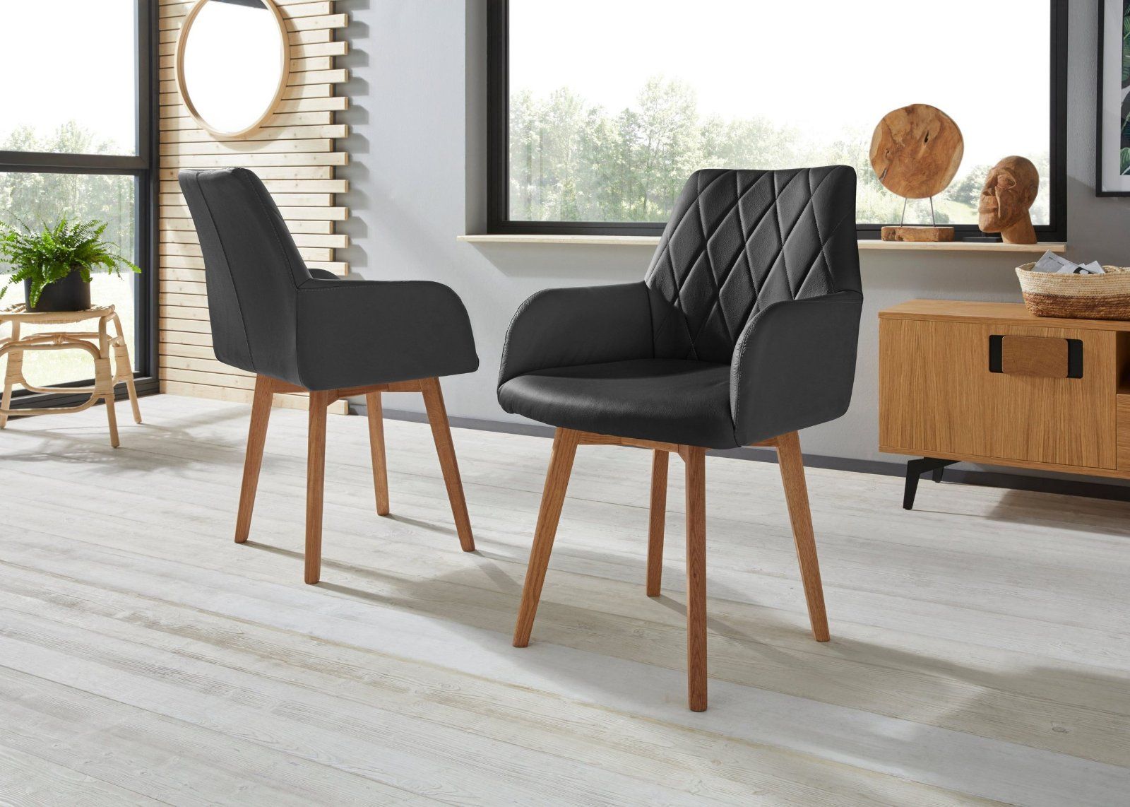 Home affaire Armlehnstuhl Brest (Set, 2 St), Bezug in Leder schwarz