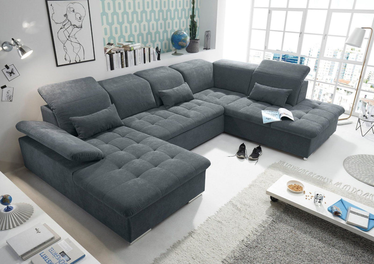 Wohnlandschaft »Wayne«, mit Bettfunktion und Bettkasten anthrazit