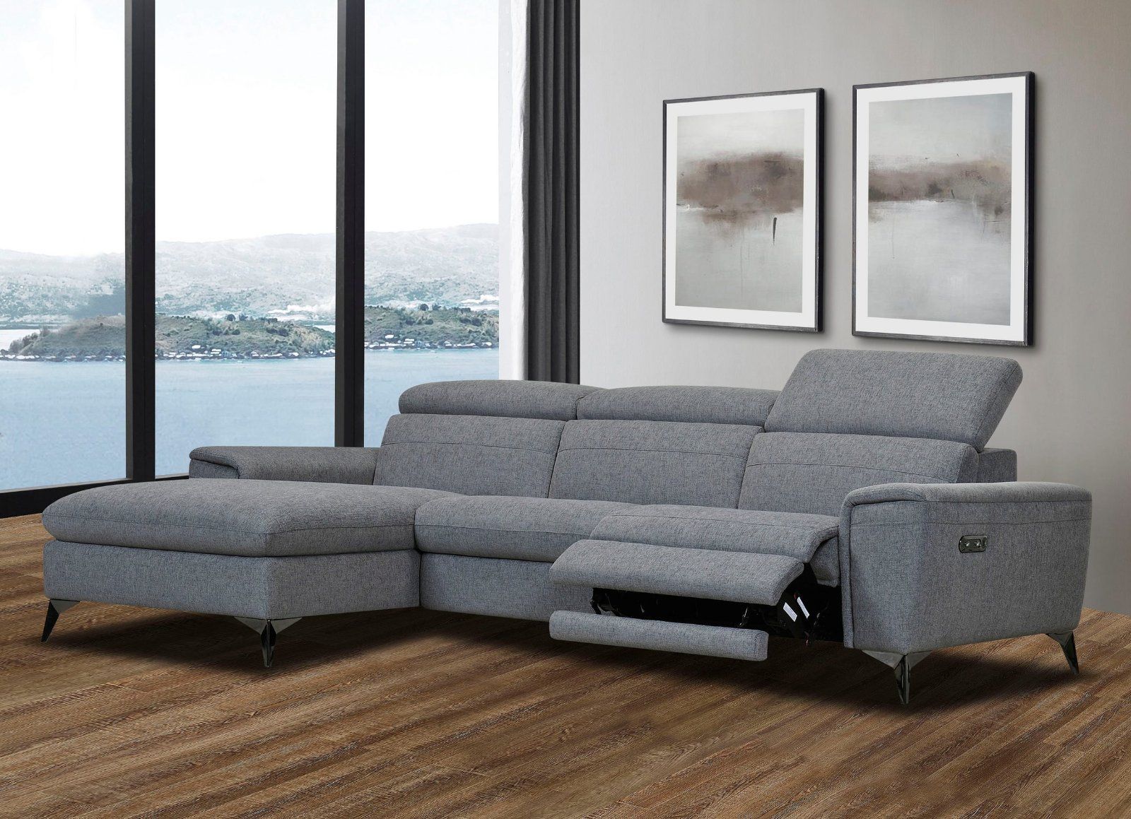 Ecksofa »Theron«,elektrische Relaxfunktion Struktur weich grau