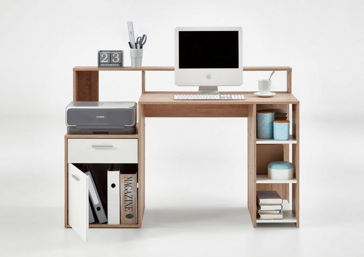 Schreibtisch »Bolton«, mit 3 offenen Fächern eichefarben/weiß