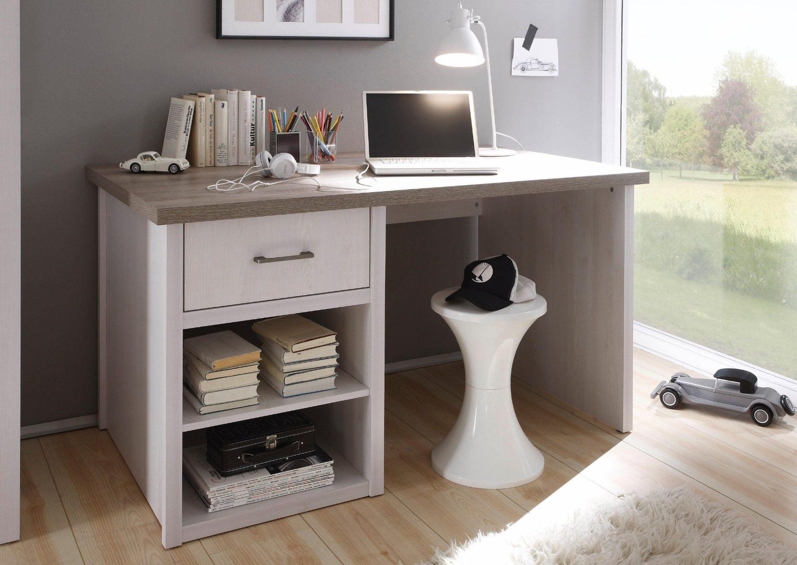 Kinderschreibtisch »Luca« pinienfarben weiß trüffelfarben