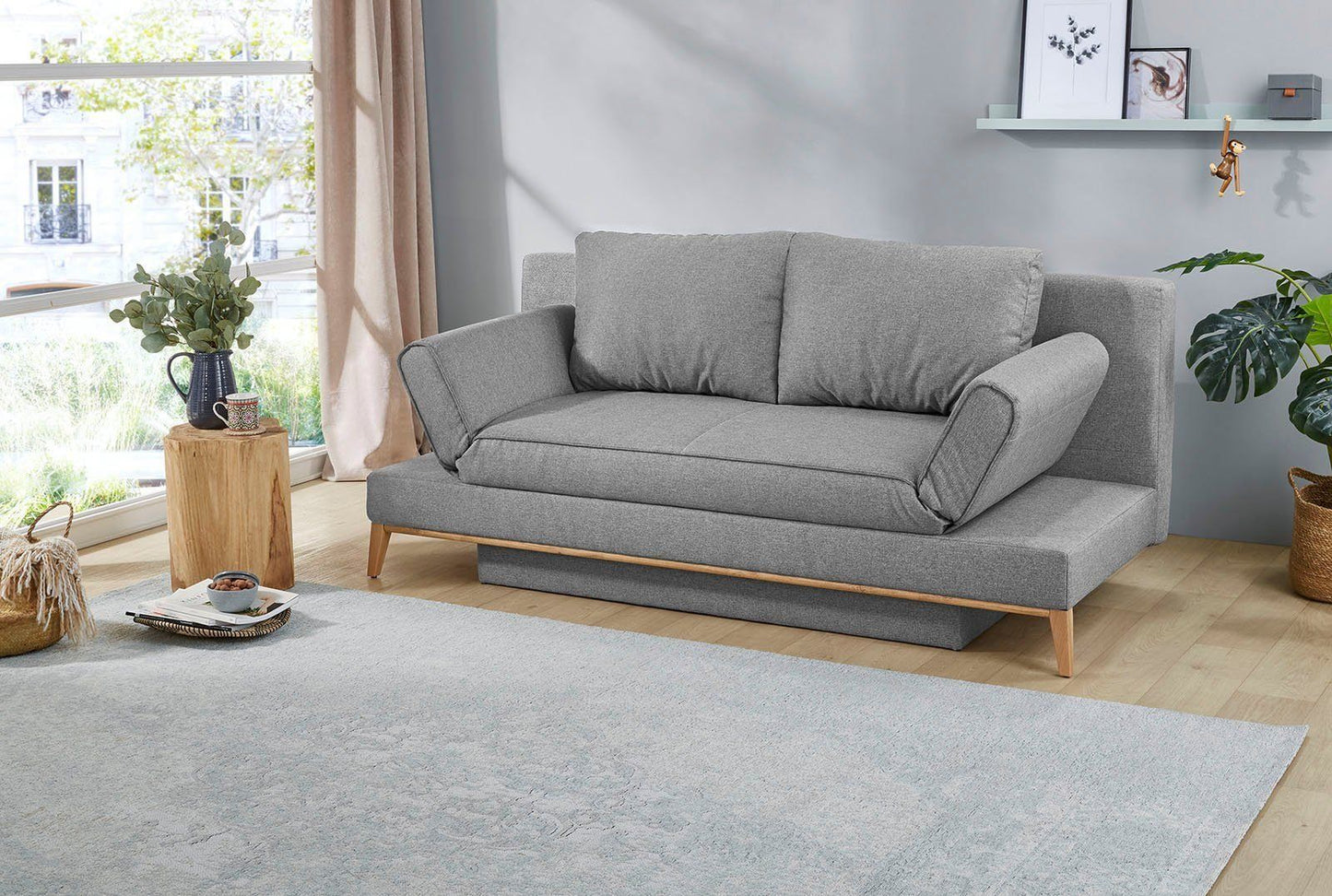 Schlafsofa Yann inklusive Bettfunktion und Bettkasten in grau