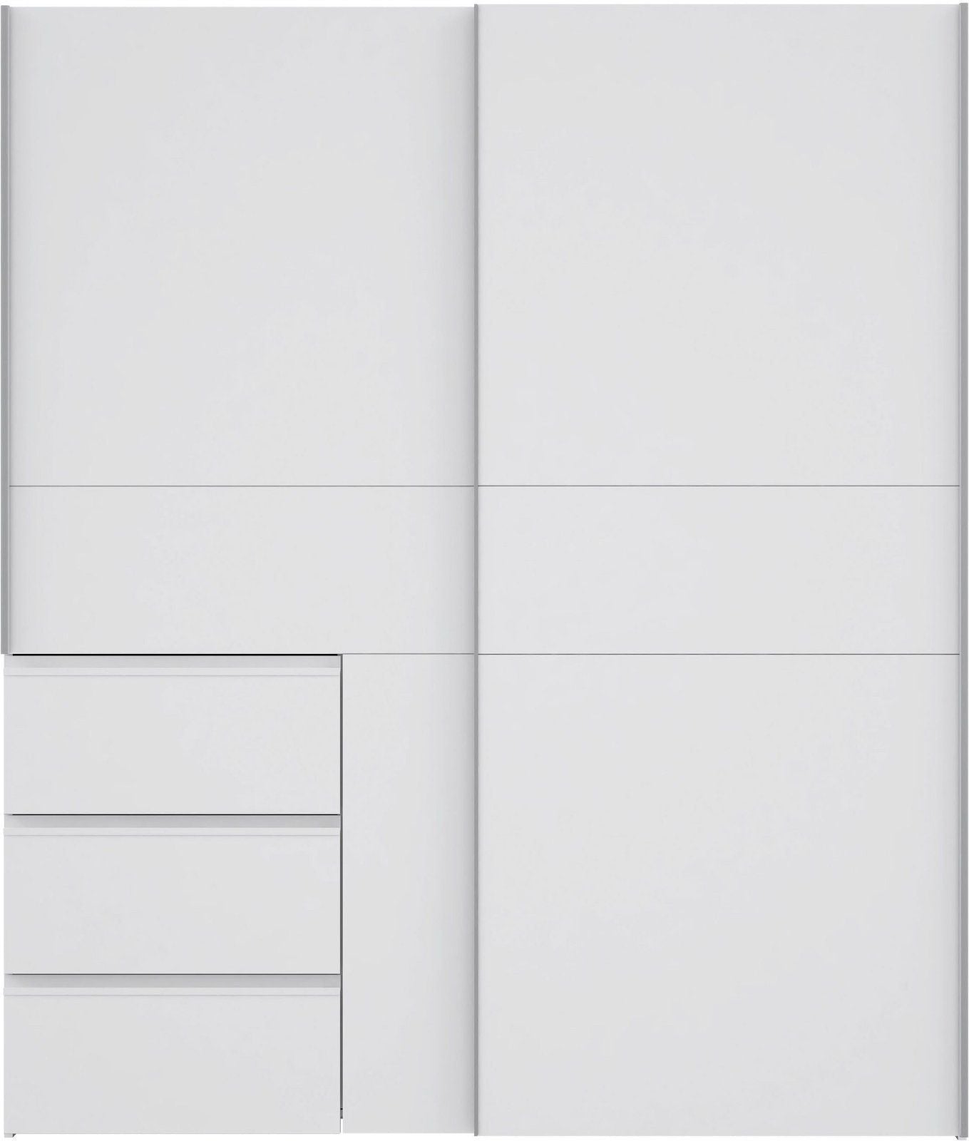 Schwebetürenschrank Winn mit praktischen Schubladen in Weiß