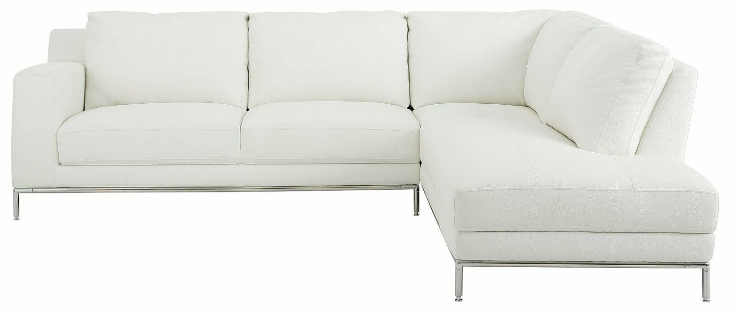 Ecksofa Kunstleder Altweiß Ottomane rechts Füße in Chromoptik