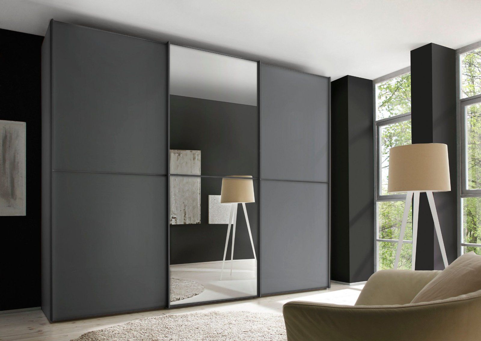 Schwebetürenschrank Sinfonie Plus Mit Spiegeltüre Vulkan Dekor