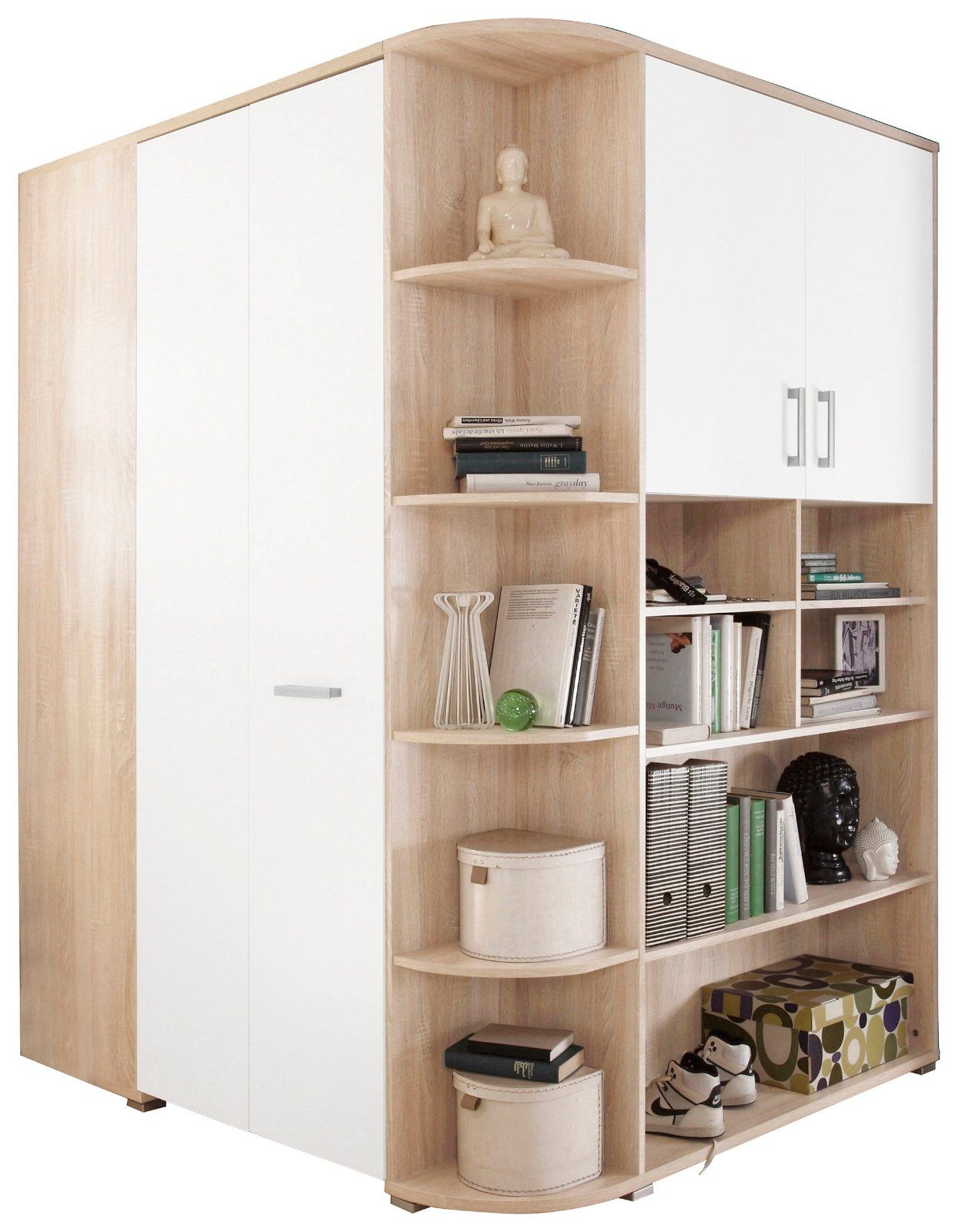 Eckkleiderschrank »Corner« begehbar struktureichefarben hell/weiß