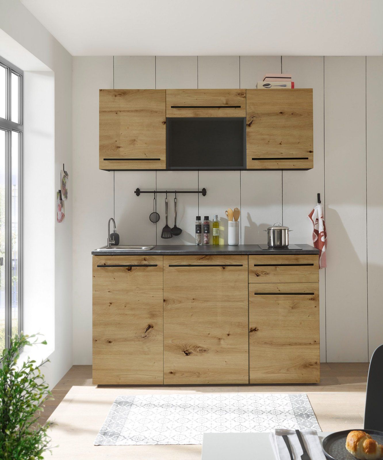 Pantryküche Jazz Singleküche, Breite 160 cm, eiche/anthrazit