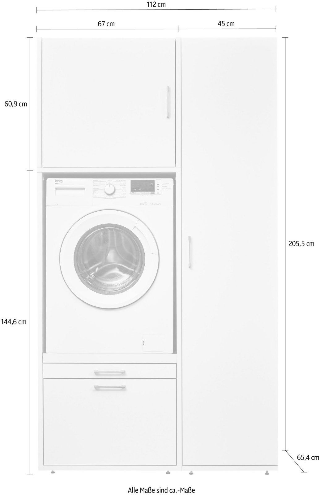 WASHTOWER Schrank-Set »11«, (3-St) Hochwertige MDF-Fronten Weiß