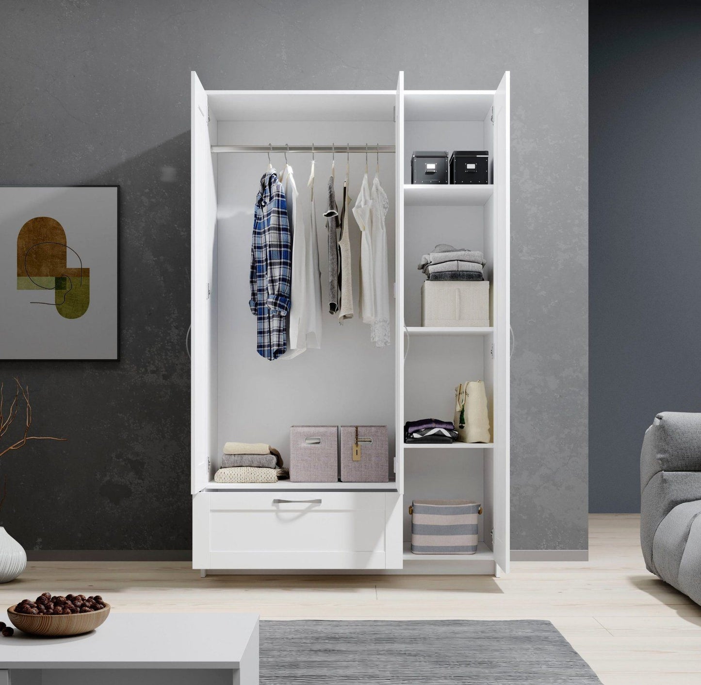 Kleiderschrank / Drehtürenschrank 3-türig »Salias« in weiß