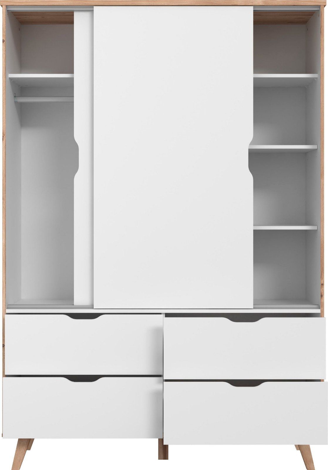 Schiebetürenschrank »Vankka« mit 4 Schubkästen in Planken Eiche/Weiss