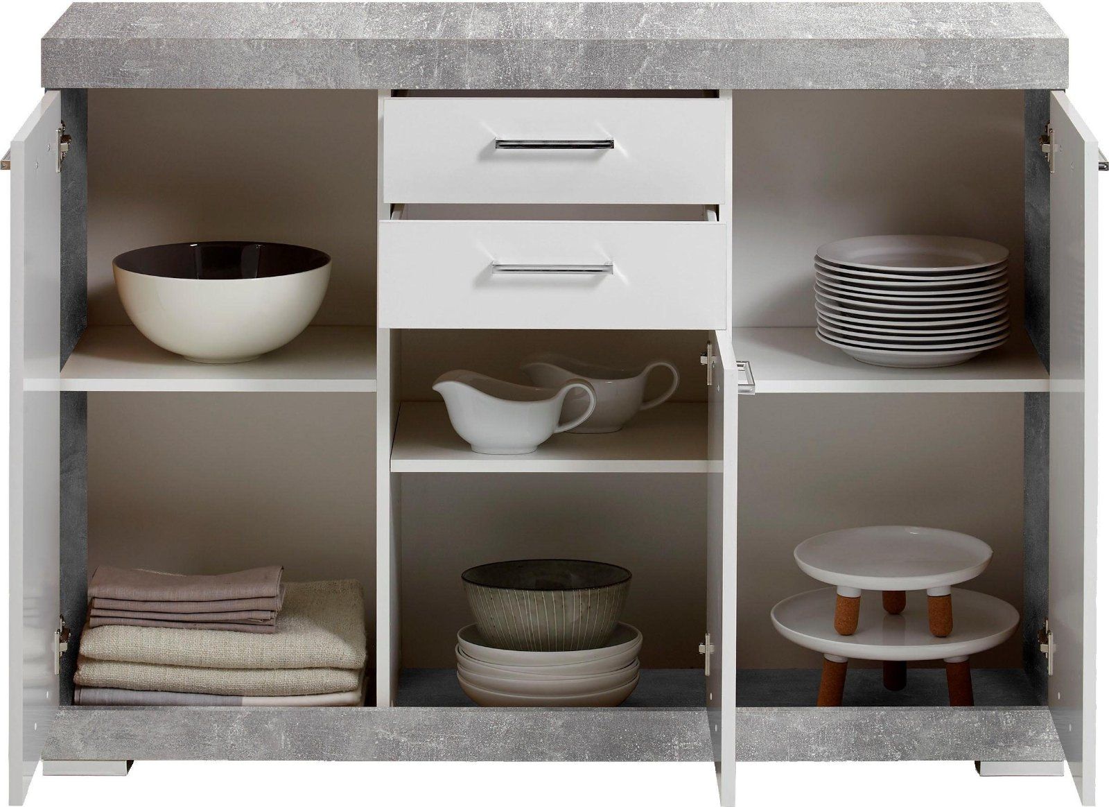 Kommode Bristol in beton weiß-edelglanz, 120cm