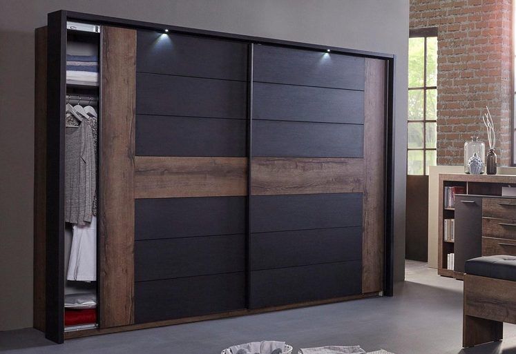 Schwebetürenschrank »Bellevue« 270cm schlammeichefarben/schwarz