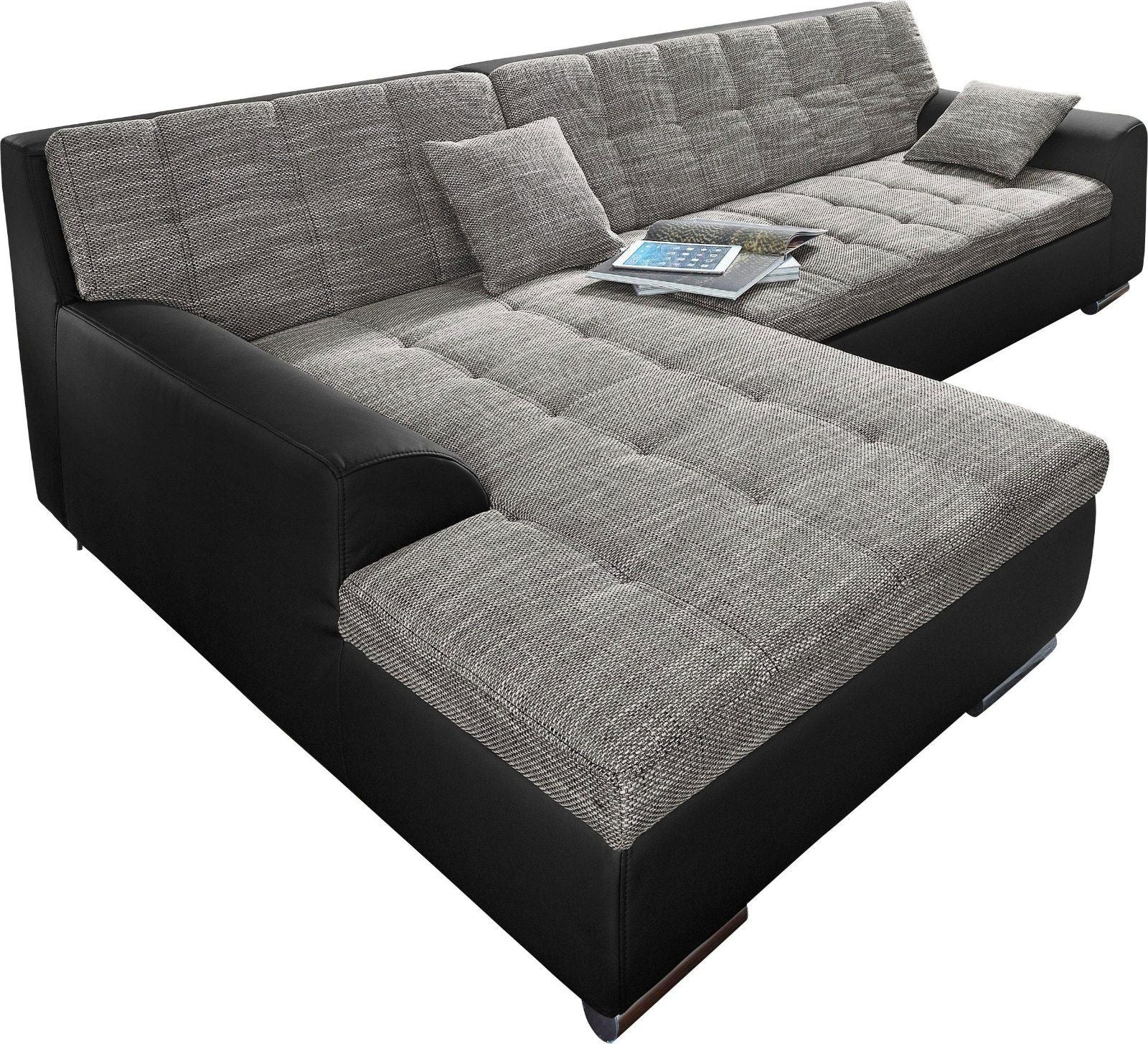 Ecksofa Treviso in Microfaser Struktur schwarz pepper