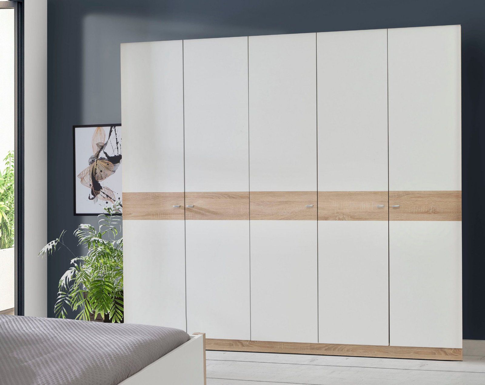 Drehtürenschrank »Hoyvik« Sonome Eiche/Weiß 5-türig