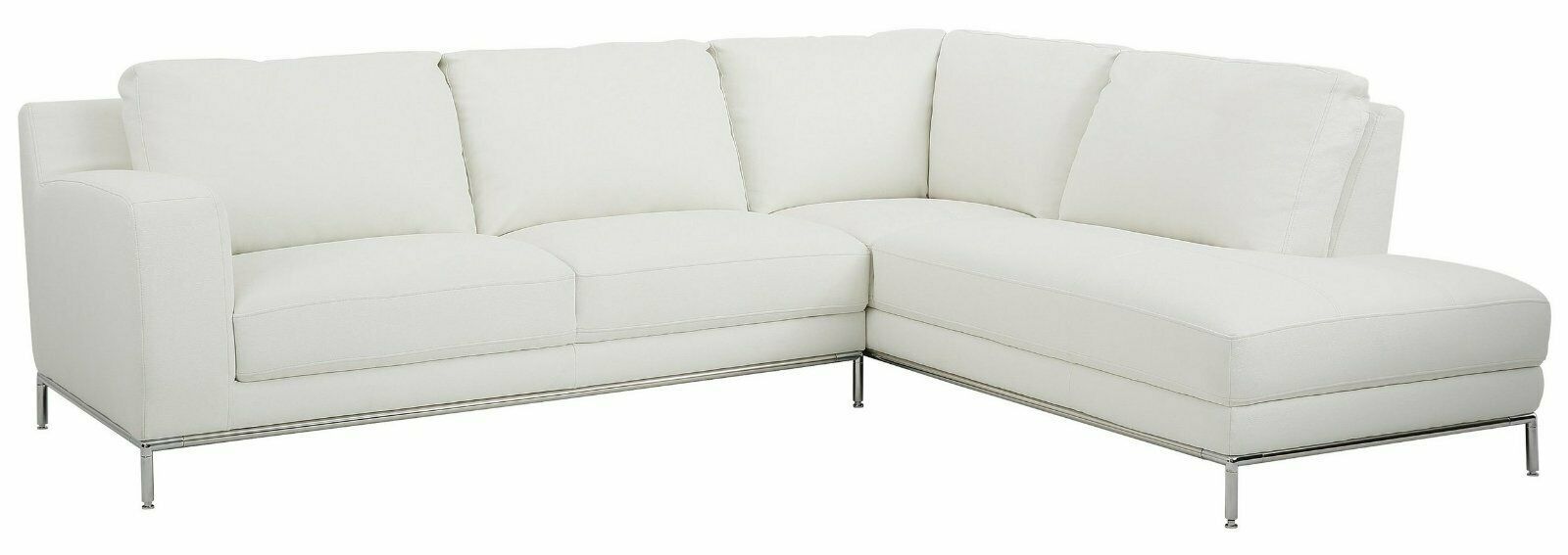 Ecksofa Kunstleder Altweiß Ottomane rechts Füße in Chromoptik