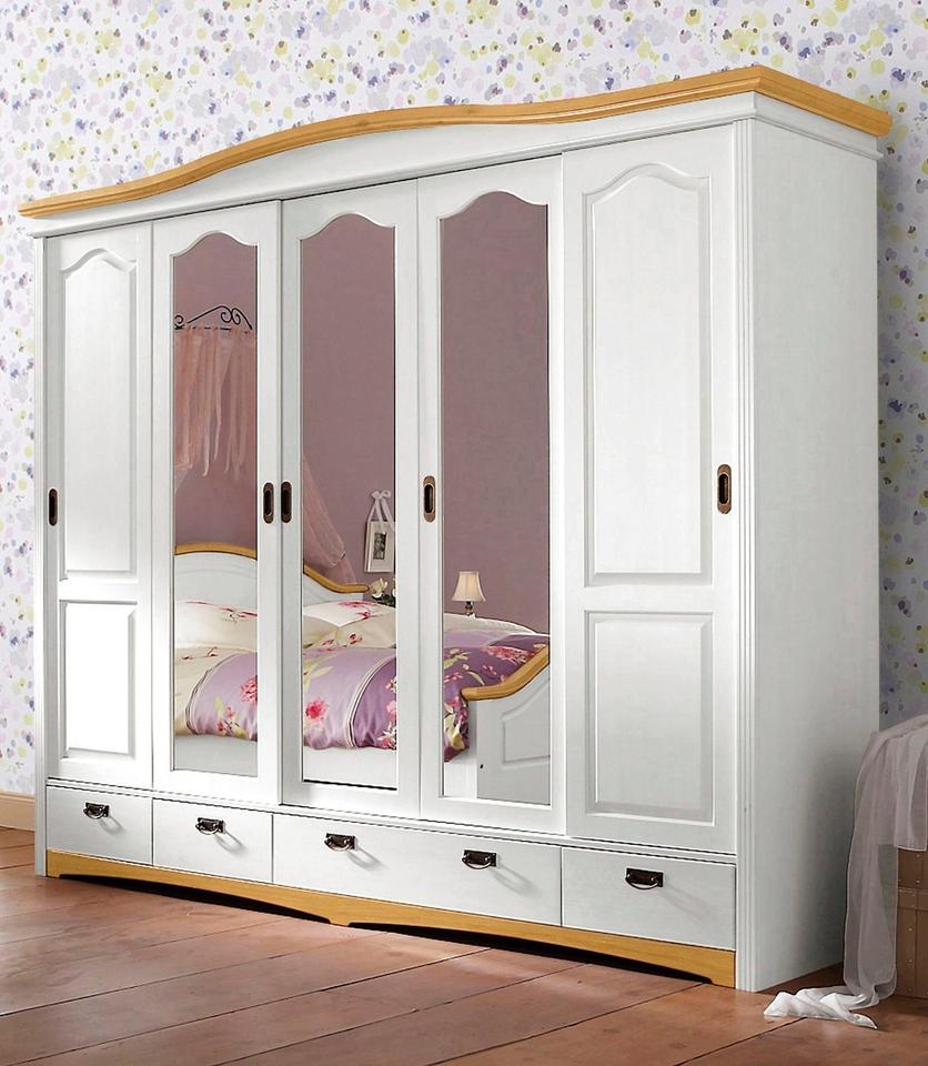 Kleiderschrank »Konrad« massivholz 5-türig in weiß/honig gewachst