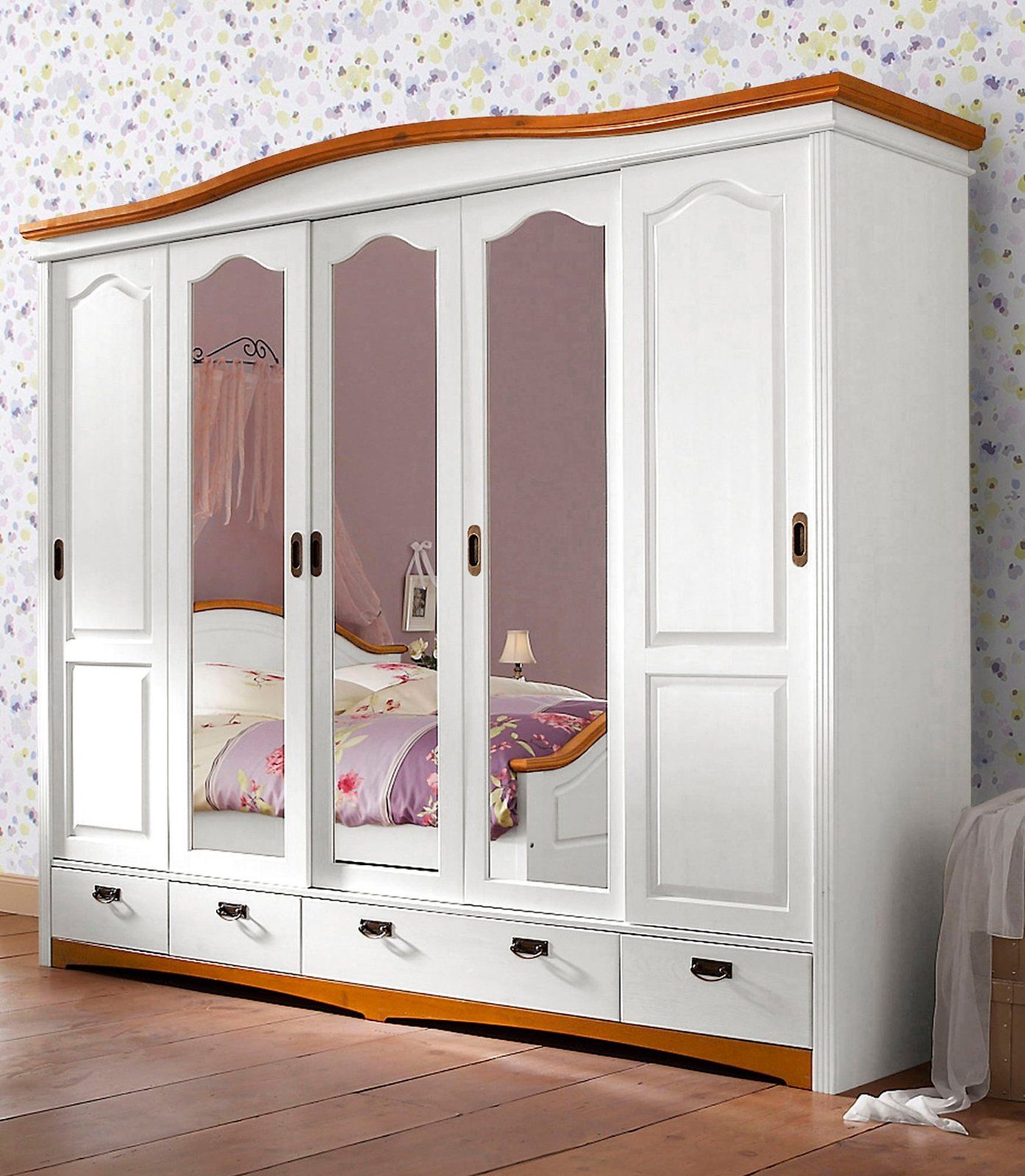 Kleiderschrank Konrad 5-türig weiß/kirschbaumfarben