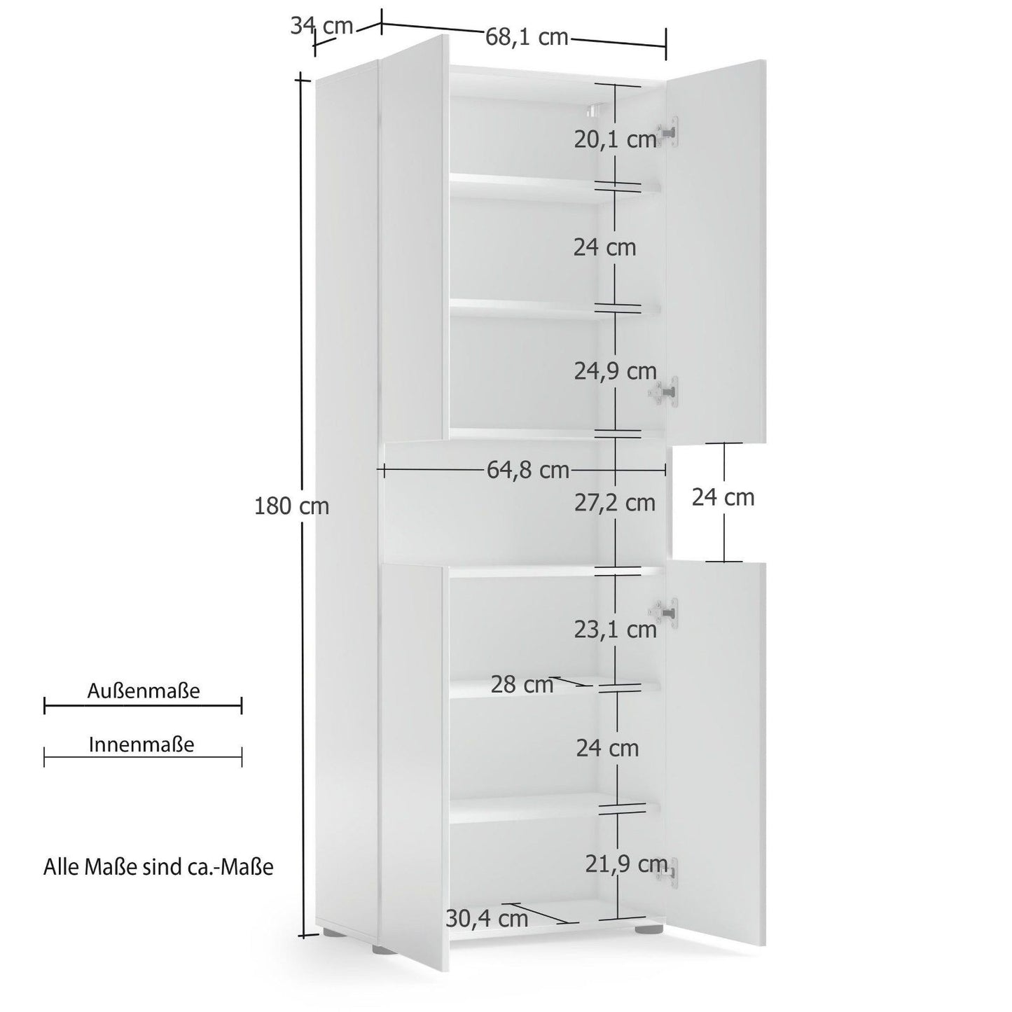 Hochschrank Mister Breite 68 cm komplett hochglanz lackiert