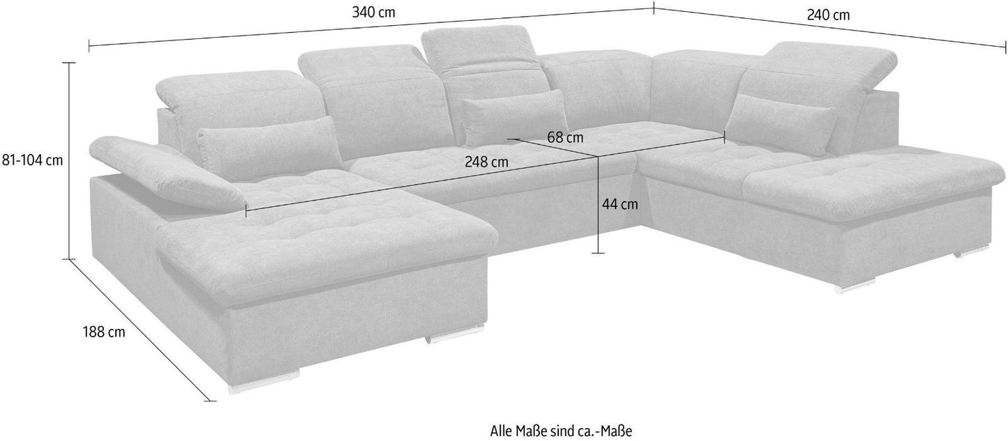 Wohnlandschaft »Wayne« mit Bettfunktion und Bettkasten dunkelgrau