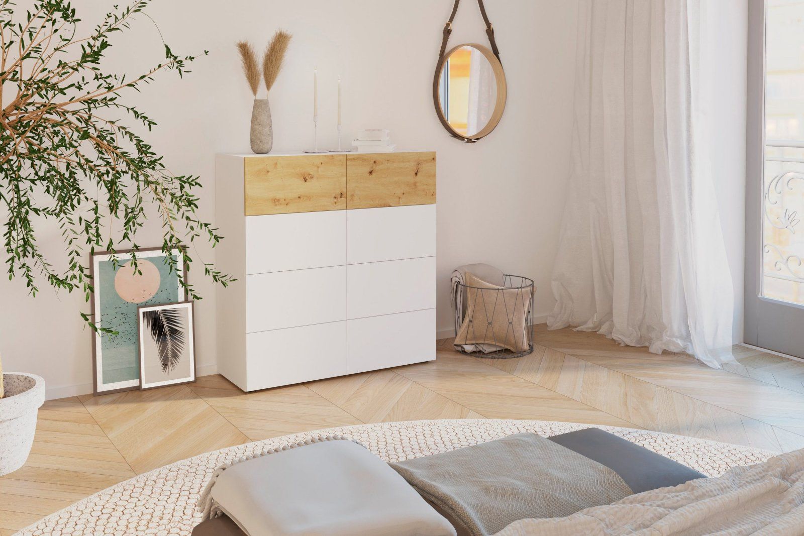 Kommode Belm, Breite 109 cm, brilliantweiß / eiche