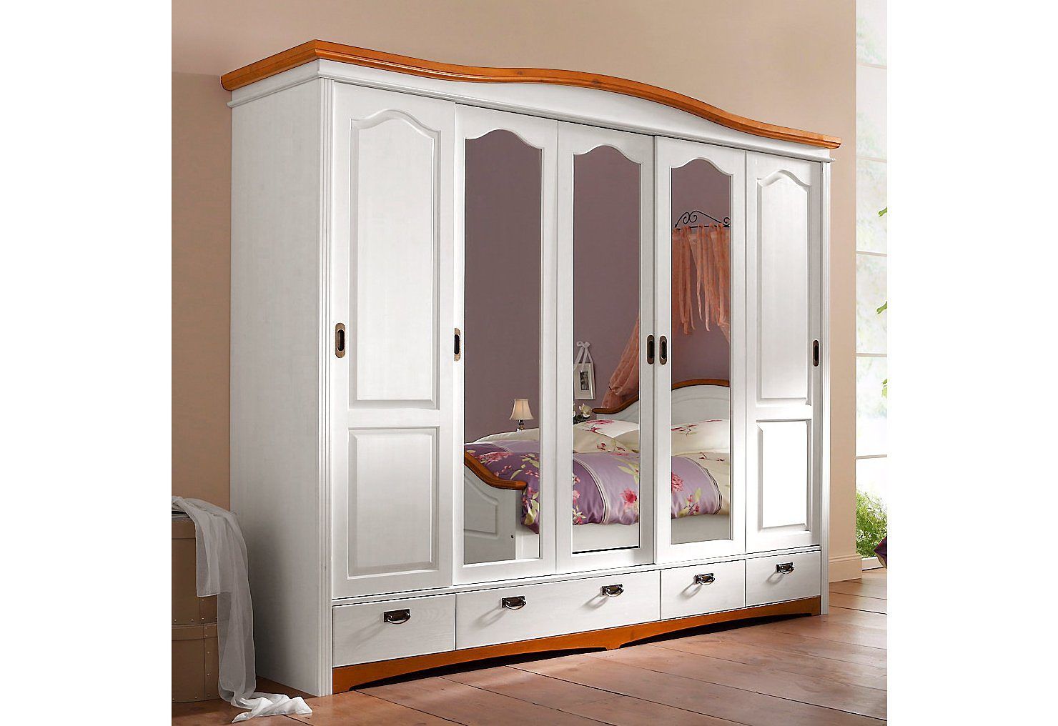 Kleiderschrank Konrad 5-türig weiß/kirschbaumfarben