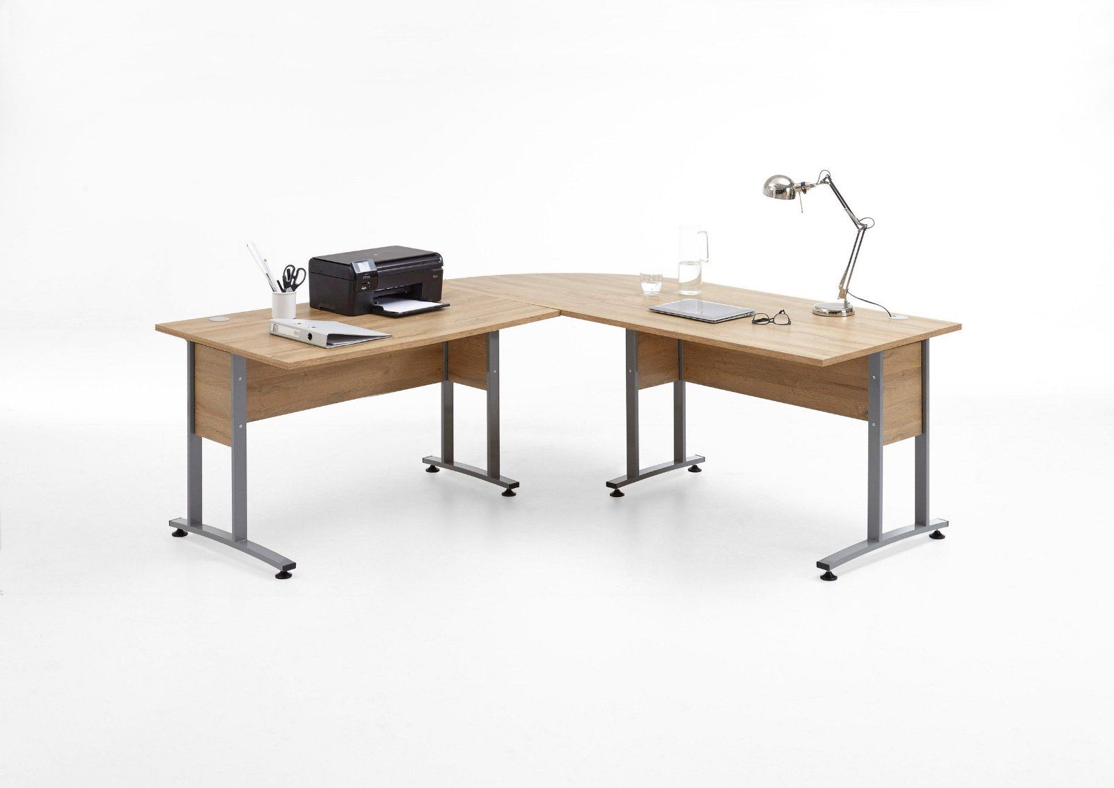 Eckschreibtisch-Winkelkombination Calvi, 200x200 in alteichefarben