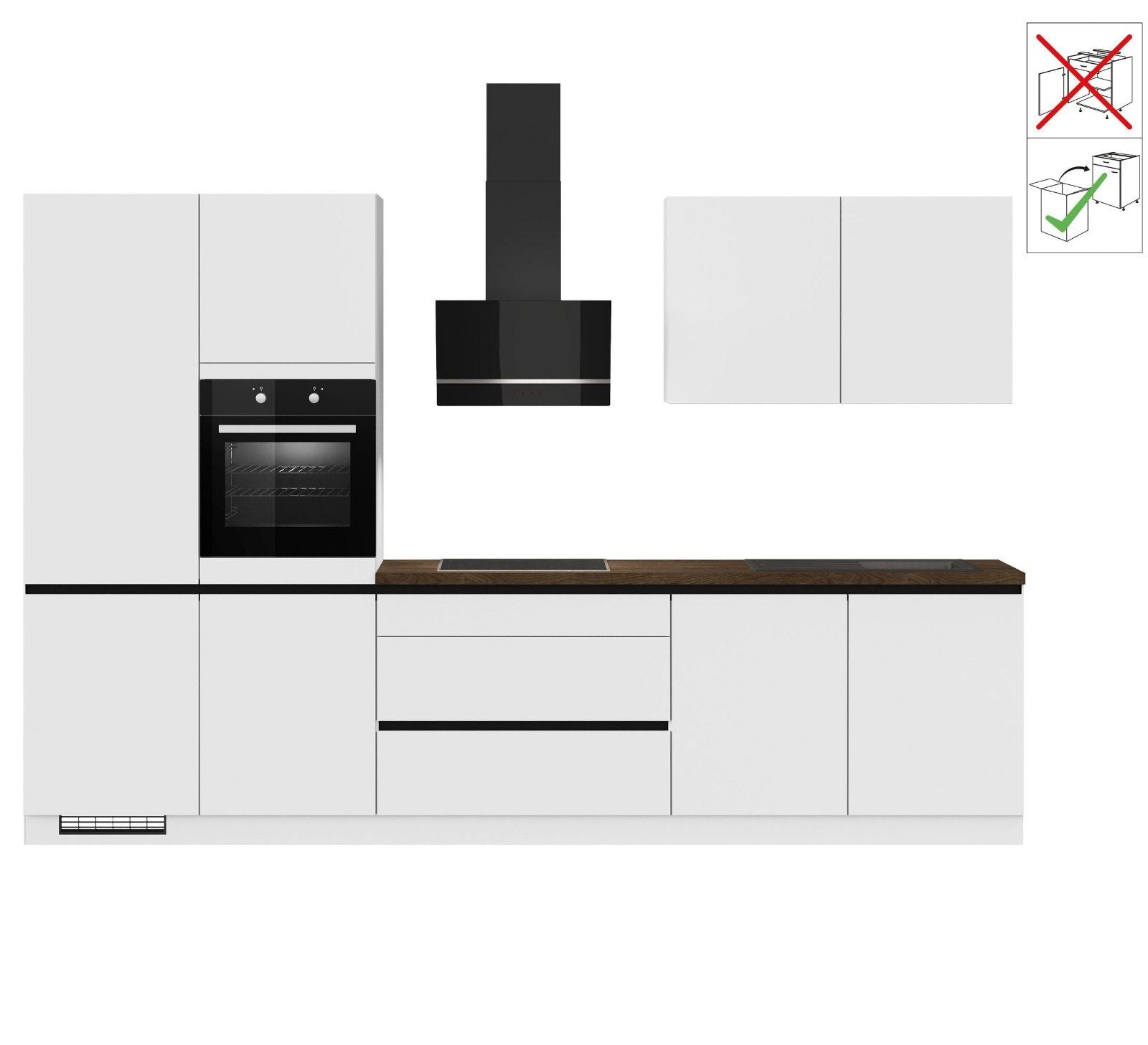 Küche "Dublin" vormontiert, Breite 340, ohne E-Geräte, inkl. Spüle in weiß