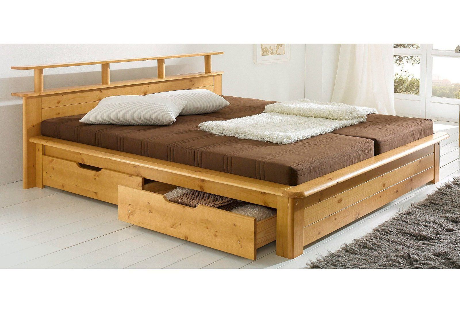 Home affaire Funktionsbett "FINJA " 180x200cm Kieferbett, Futonbett, Kopfteil mit Ablagefläche, zertifiziertes Massivholz