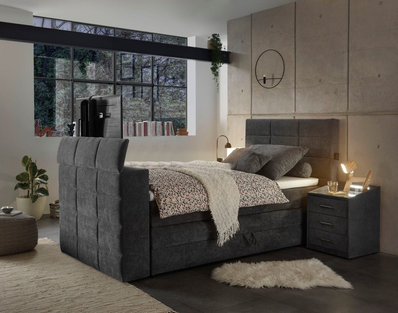 Boxspringbett Denver,inkl.Bettkasten, motorisierte TV-Halterung 120 cm x 200 cm