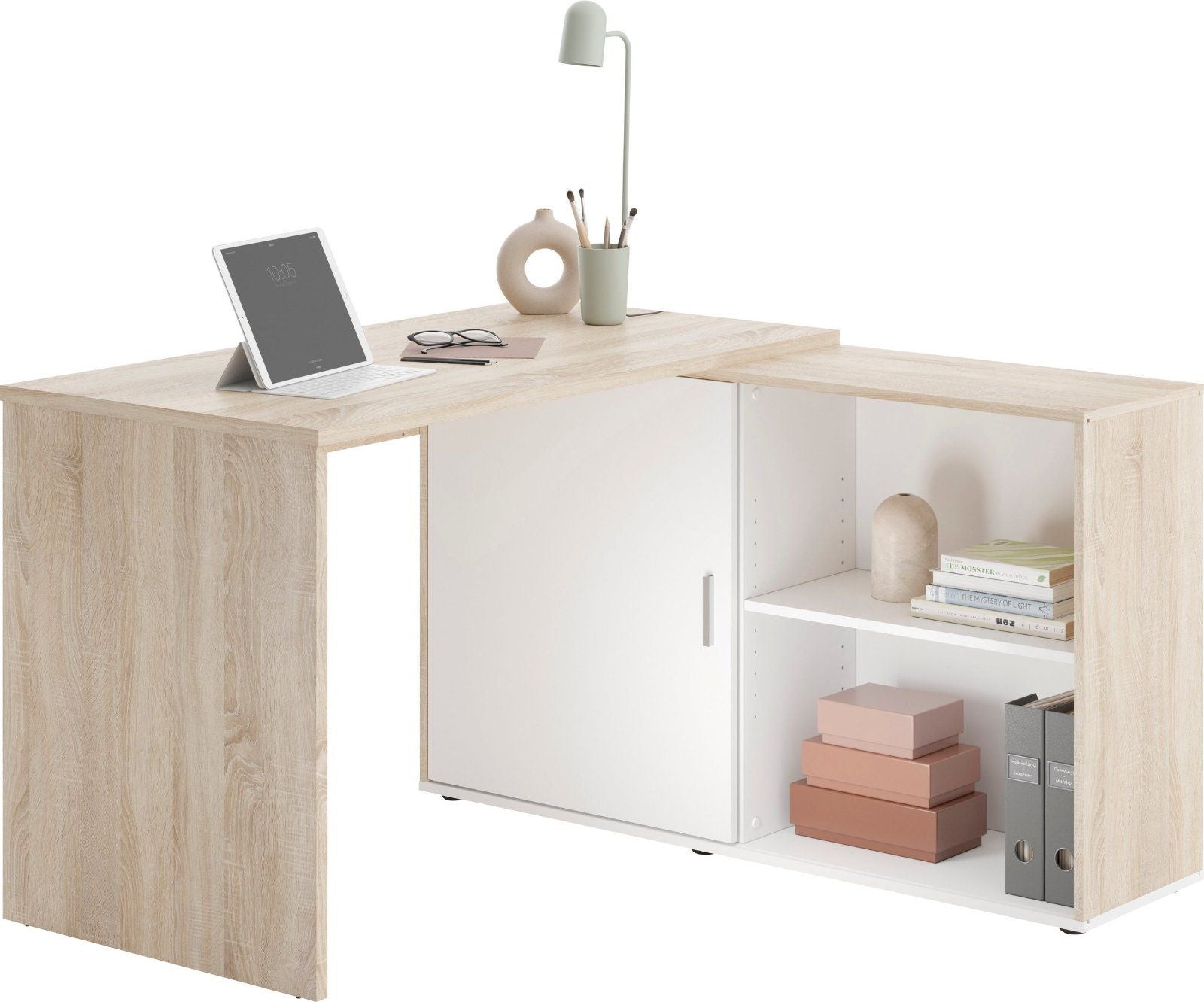 Eckschreibtisch »Valley« in Eiche/weiß Tischplatte verstellbar