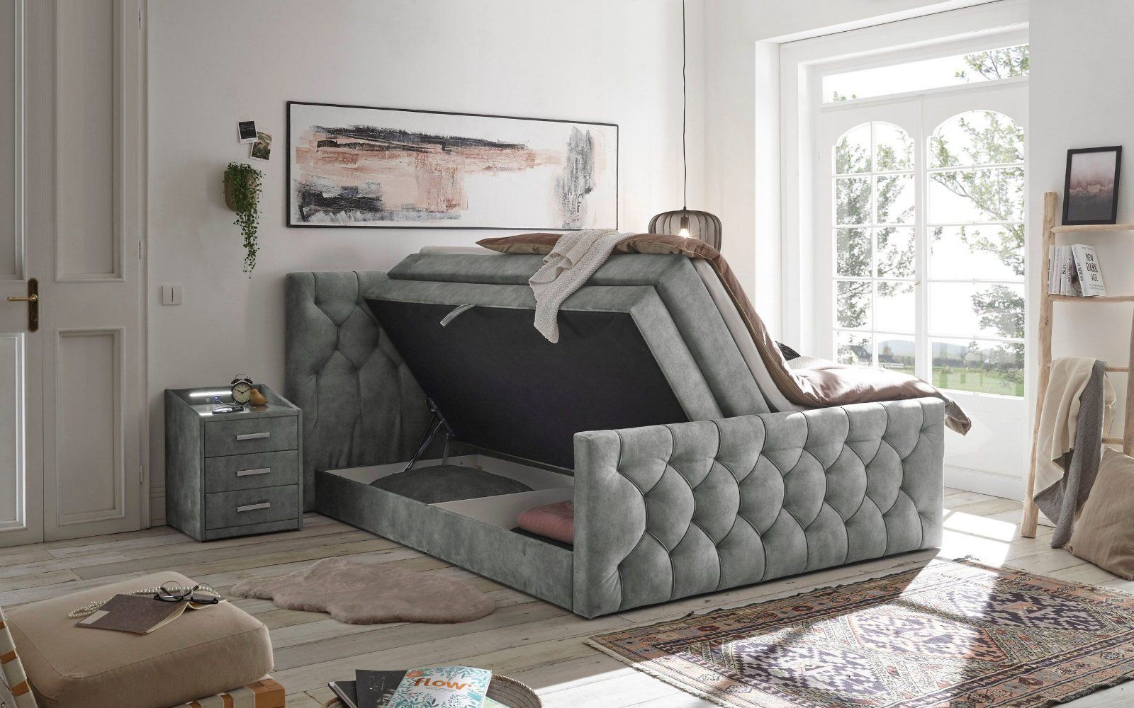 Boxspringbett Cashfield, 180cm, inkl. Topper und zwei Bettkästen