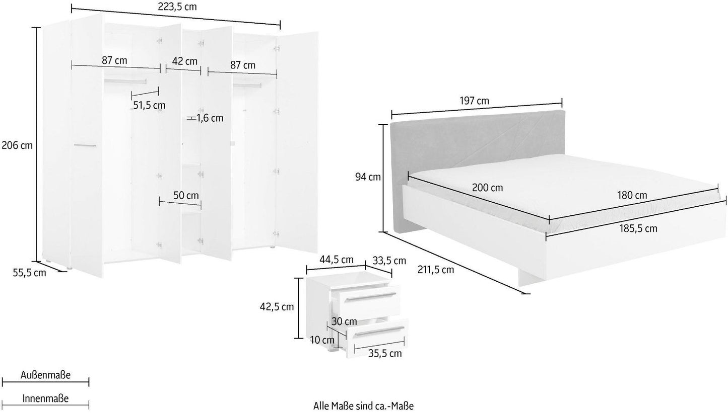 Schlafzimmer-Set »Ksanti«, (4-St) in Hochglanzoptik
