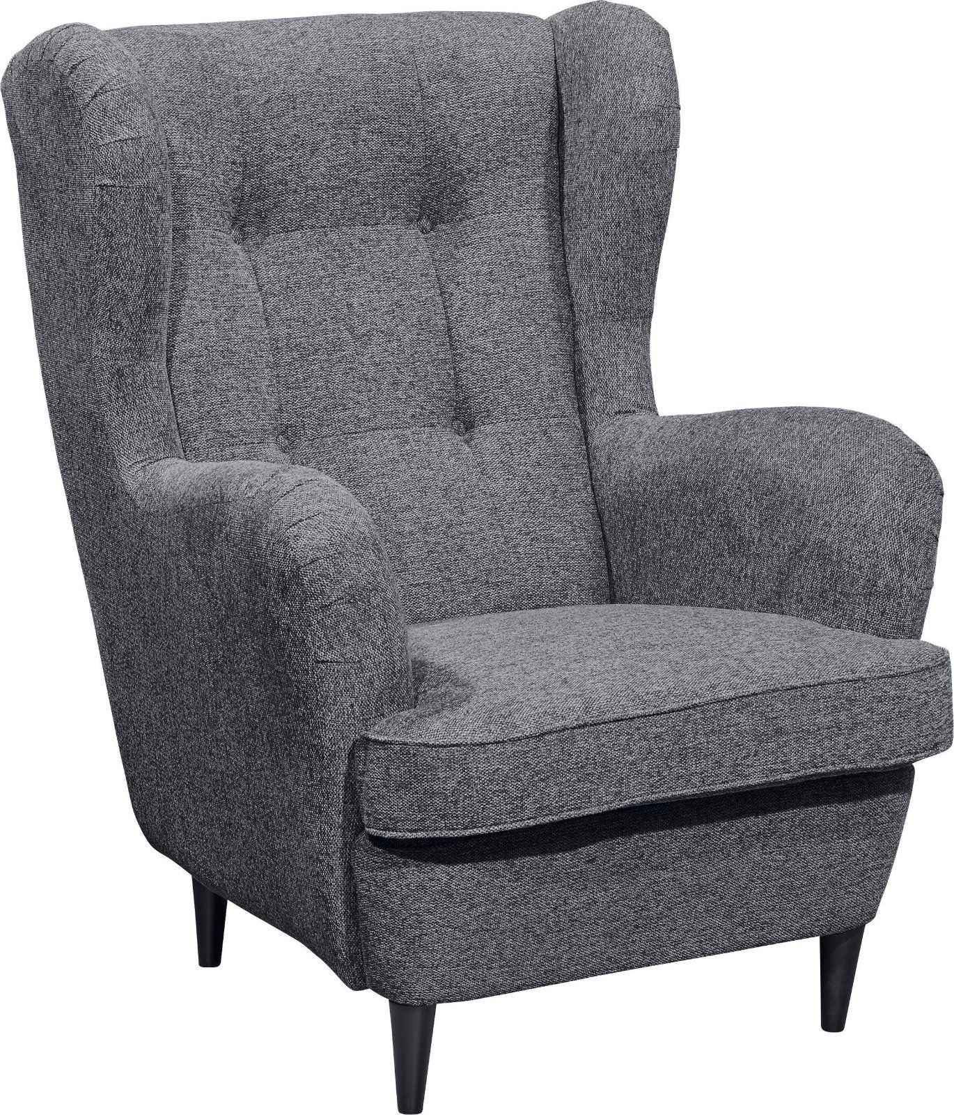 Ohrensessel Oskar aus Webstoff in anthrazit