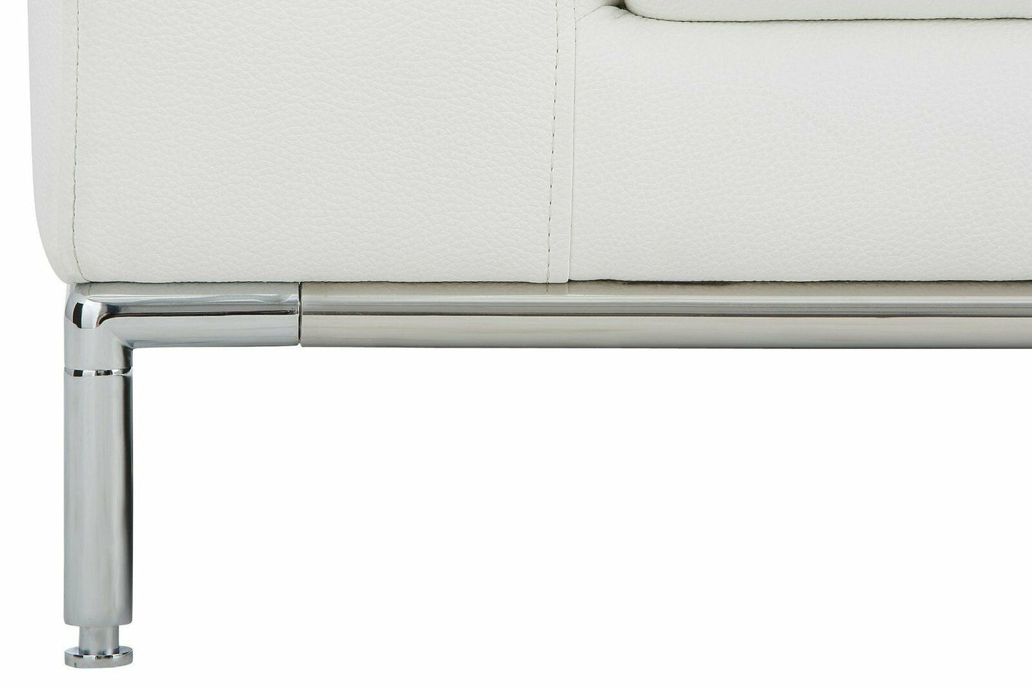 Ecksofa Kunstleder Altweiß Ottomane rechts Füße in Chromoptik