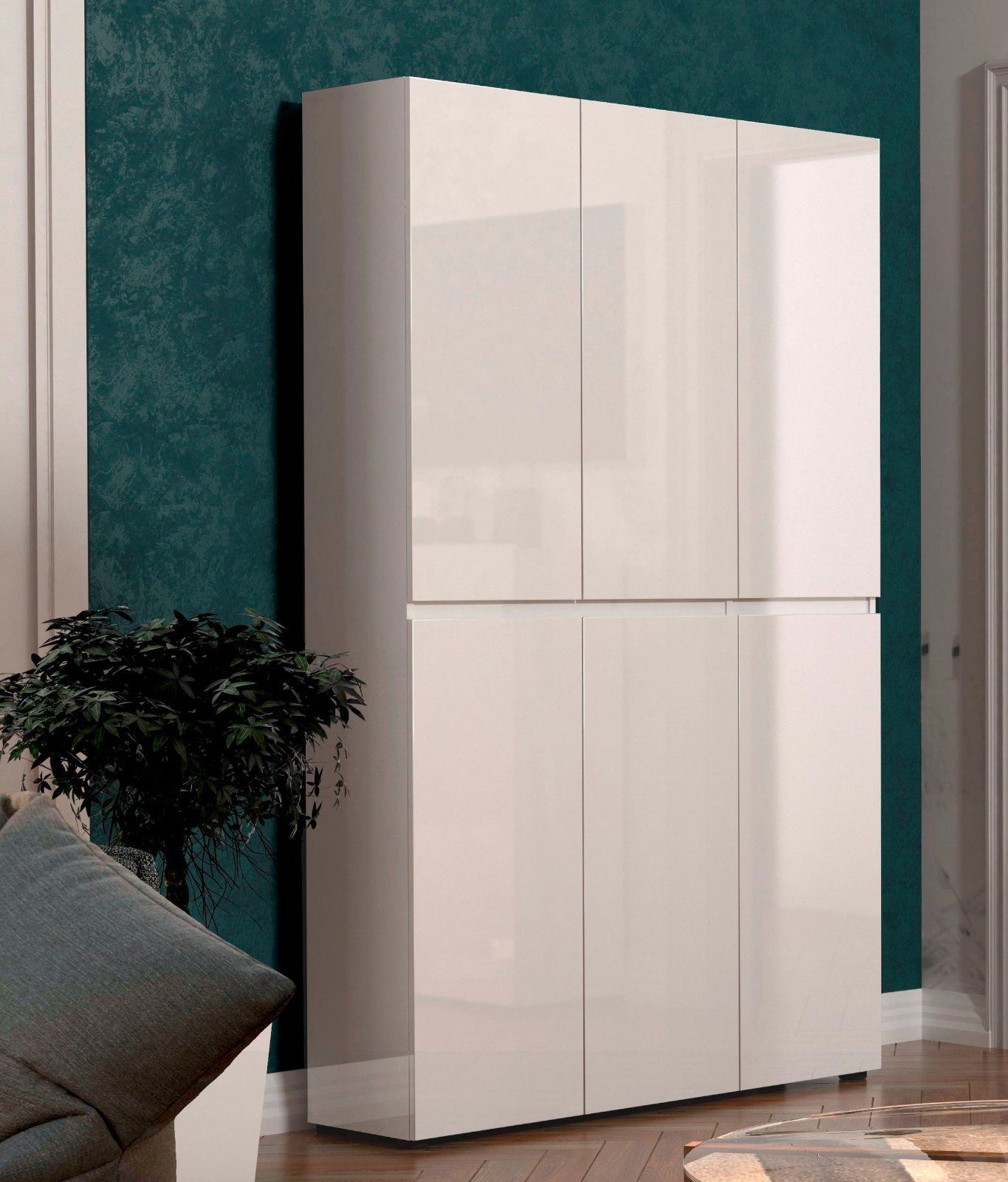 Schuhschrank Mister in Hochglanz weiß, lackiert, mit 6 Türen