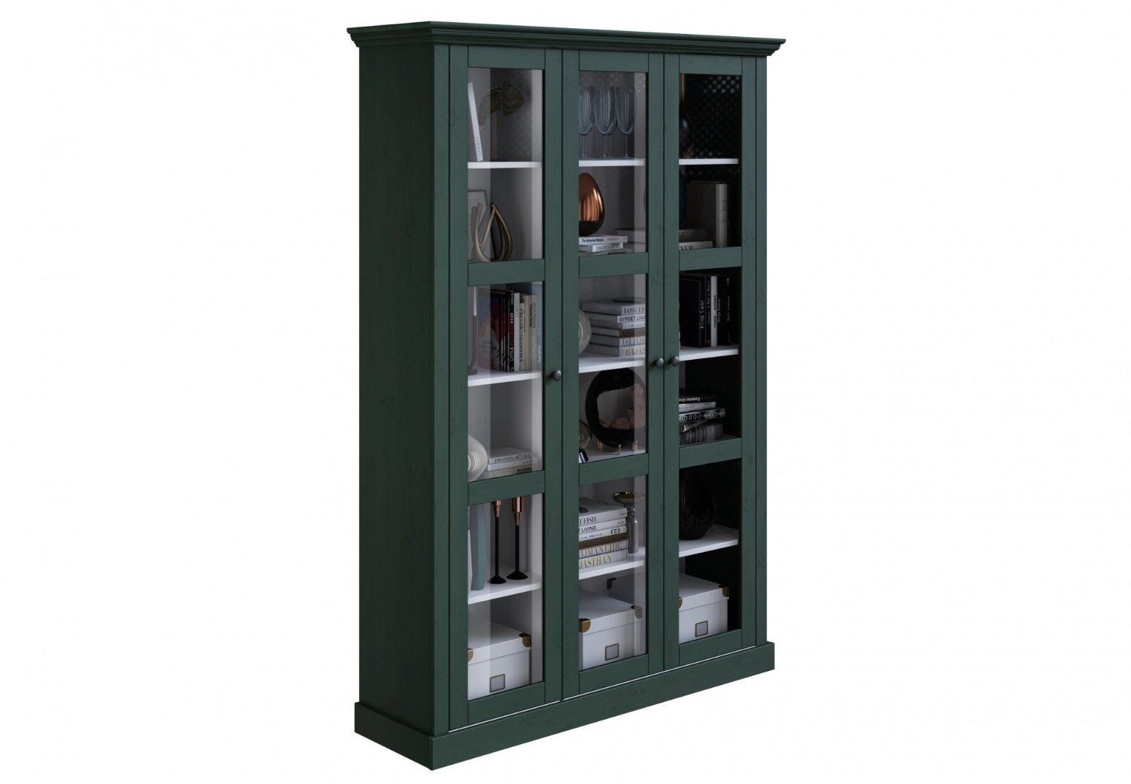 Home affaire Vitrine Meliss aus massiver Kiefer in dunkelgrün/weiß